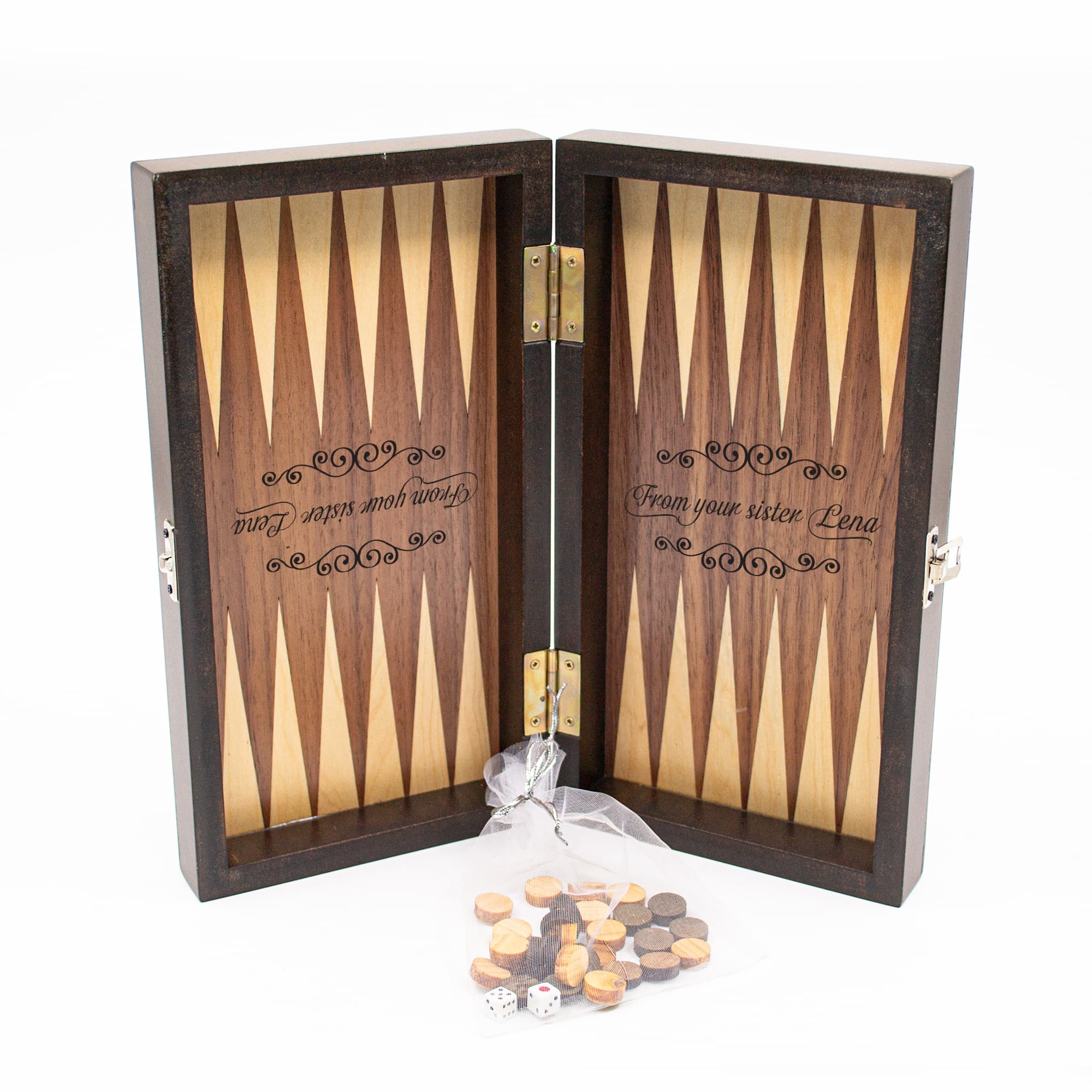 Personalized Walnut Backgammon Personalization CT28 - Küçük Görsel 7