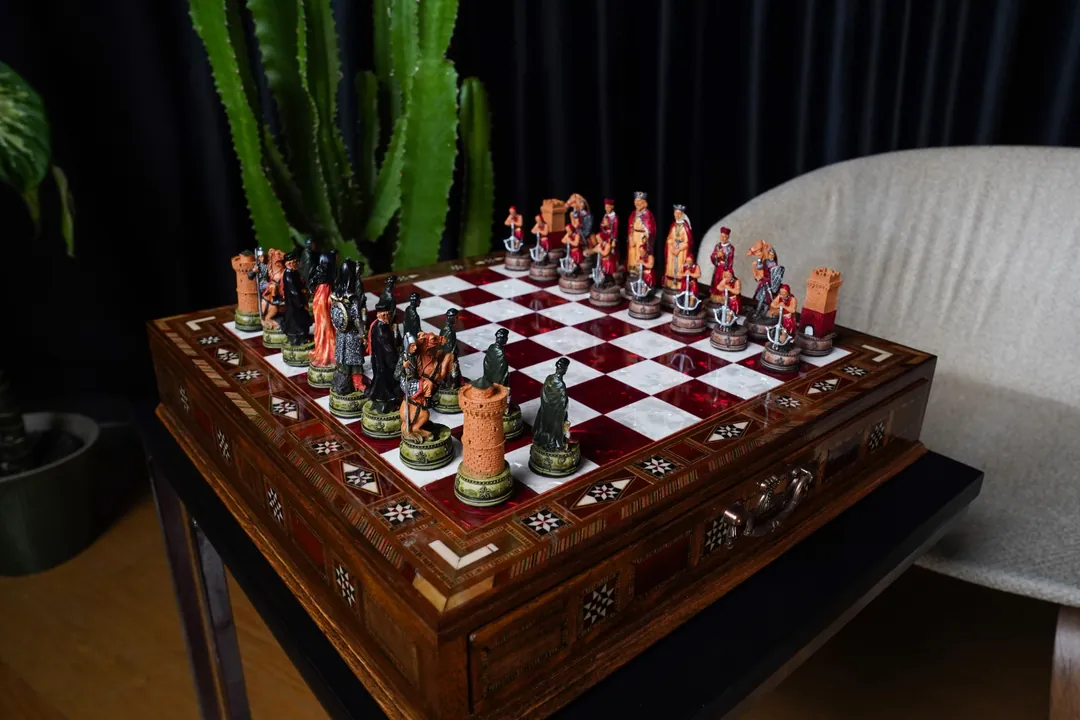 Premium Mosaic Chess Set High Quality Chessboard with Drawers and Hand Painted Chess SC38CAM - Küçük Görsel 8