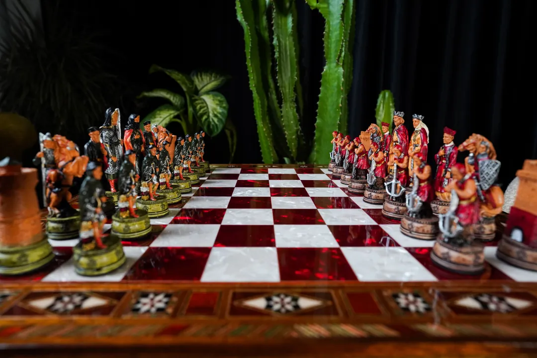 Premium Mosaic Chess Set High Quality Chessboard with Drawers and Hand Painted Chess SC38CAM - Küçük Görsel 6