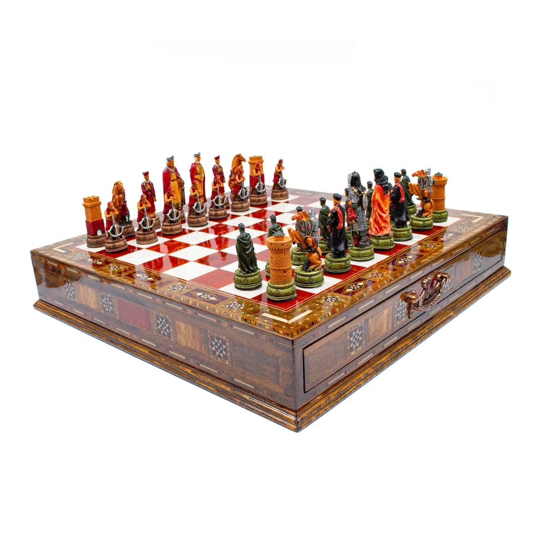 Premium Mosaic Chess Set High Quality Chessboard with Drawers and Hand Painted Chess SC38CAM - Küçük Görsel 5