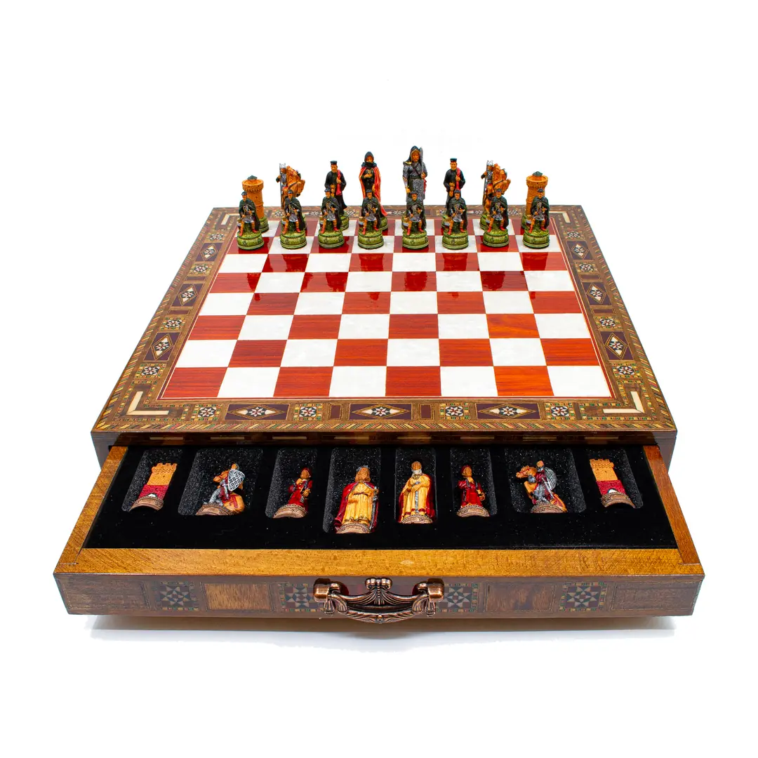 Premium Mosaic Chess Set High Quality Chessboard with Drawers and Hand Painted Chess SC38CAM - Küçük Görsel 4