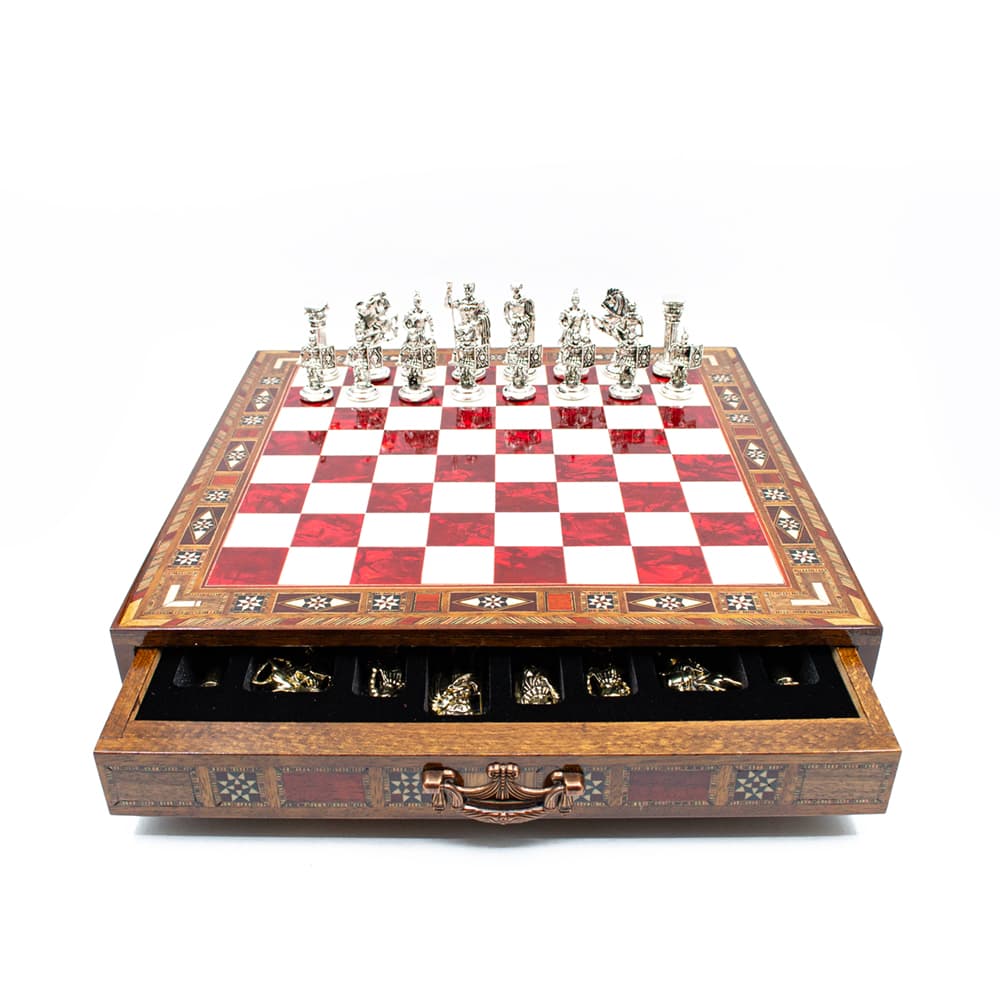Storage Chess Roman Carved SC38S - 38cm - Kırmızı Tahta - Görsel 3