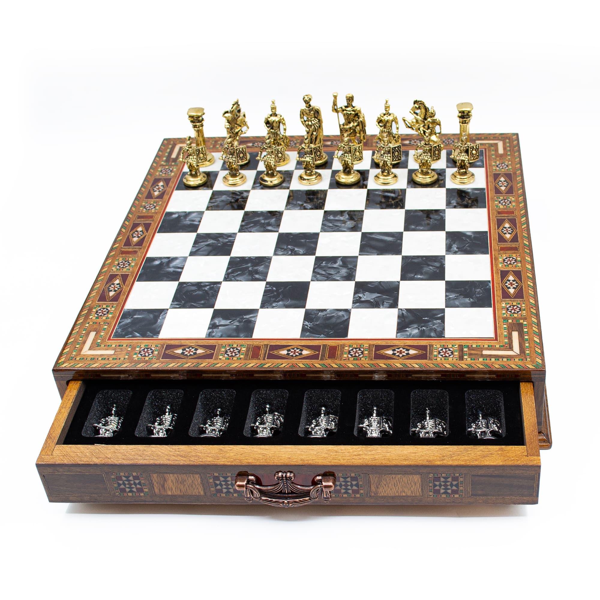 Storage Chess Roman Carved SC38S - 38cm - Siyah Tahta - Görsel 2