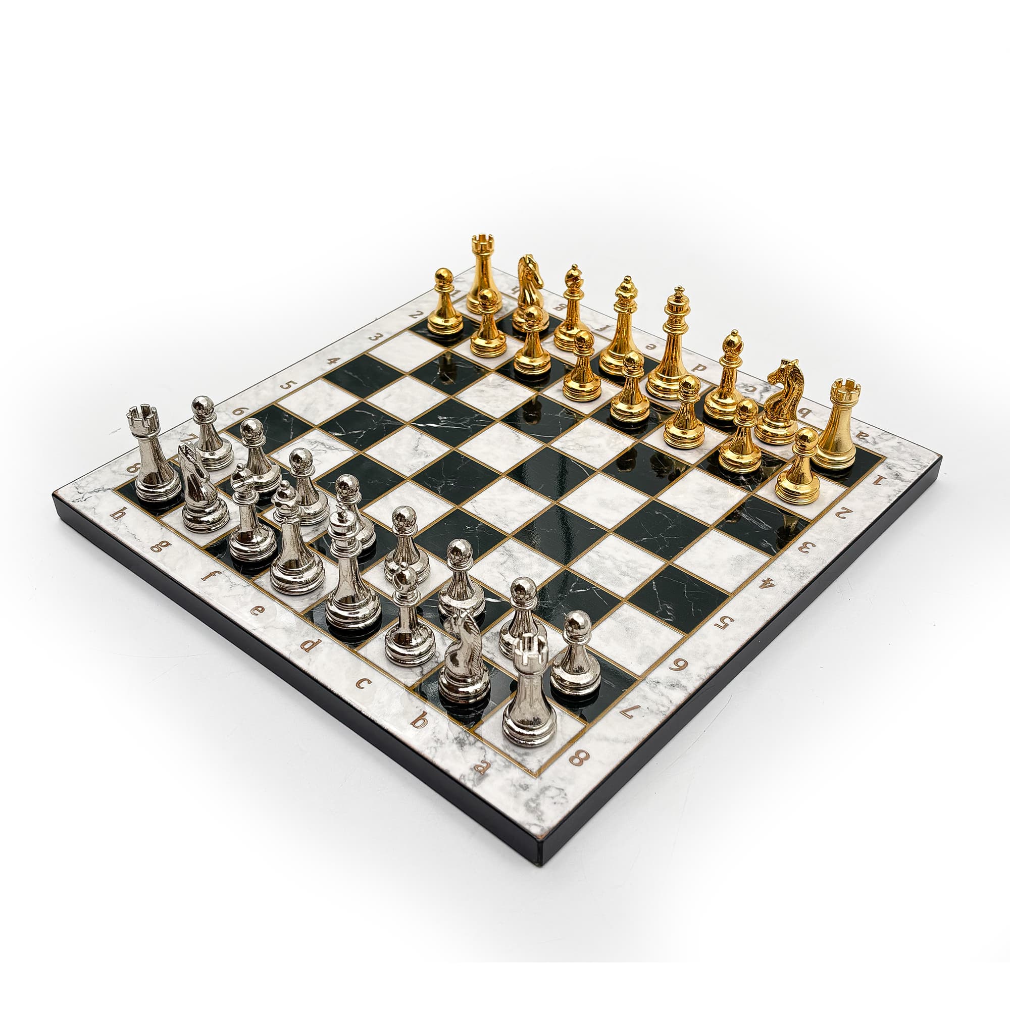 Wooden Chess Set – Metal Stone MERDUZ36S - 25cm - Altın-Gümüş