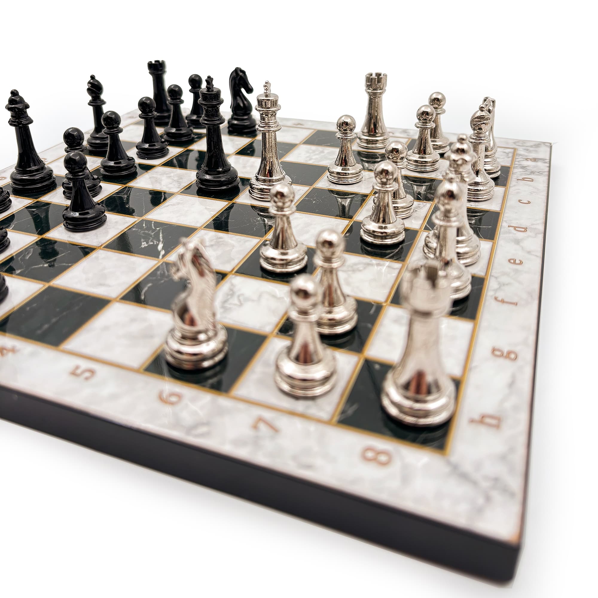 Wooden Chess Set – Metal Stone MERDUZ36S - Küçük Görsel 5