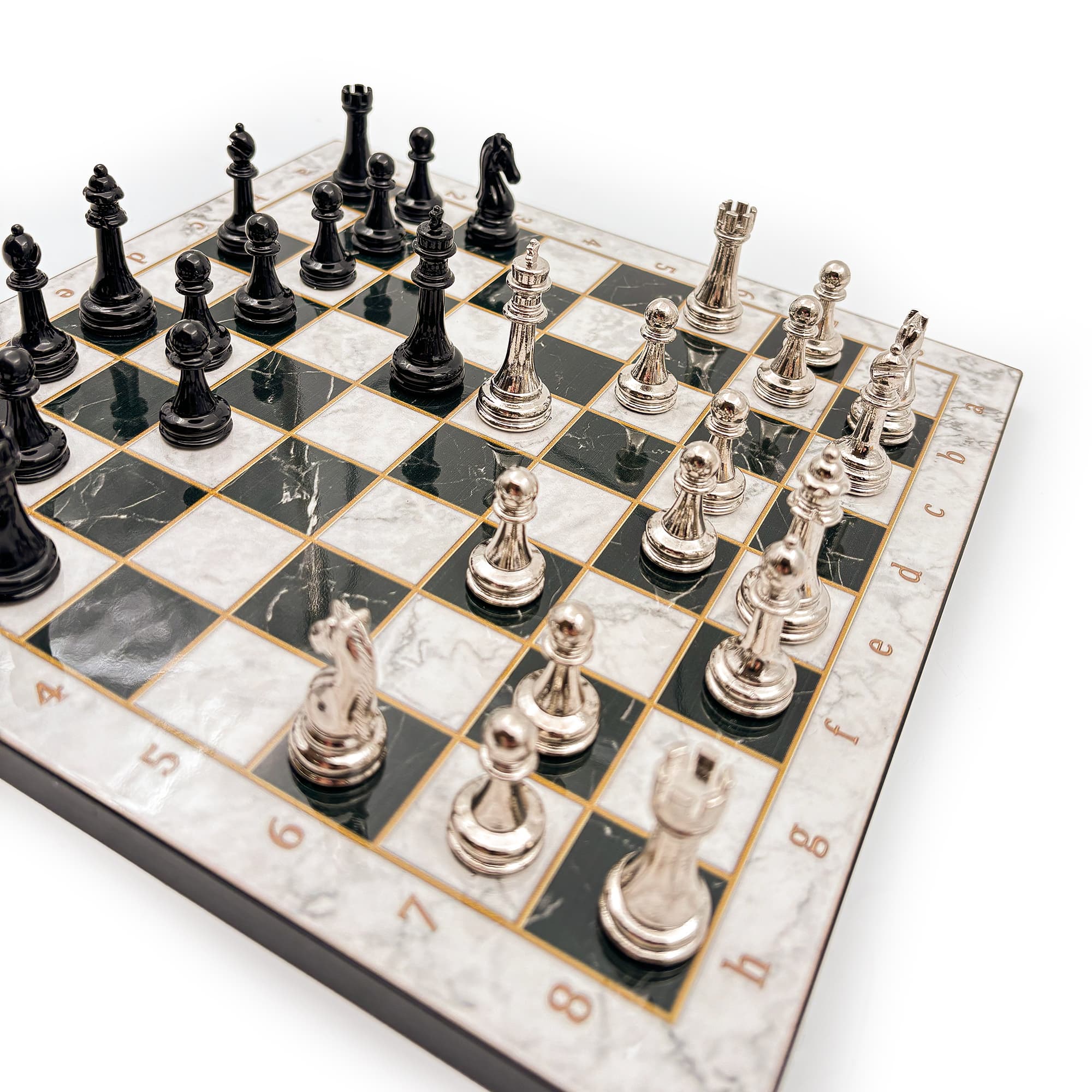 Wooden Chess Set – Metal Stone MERDUZ36S - Küçük Görsel 4