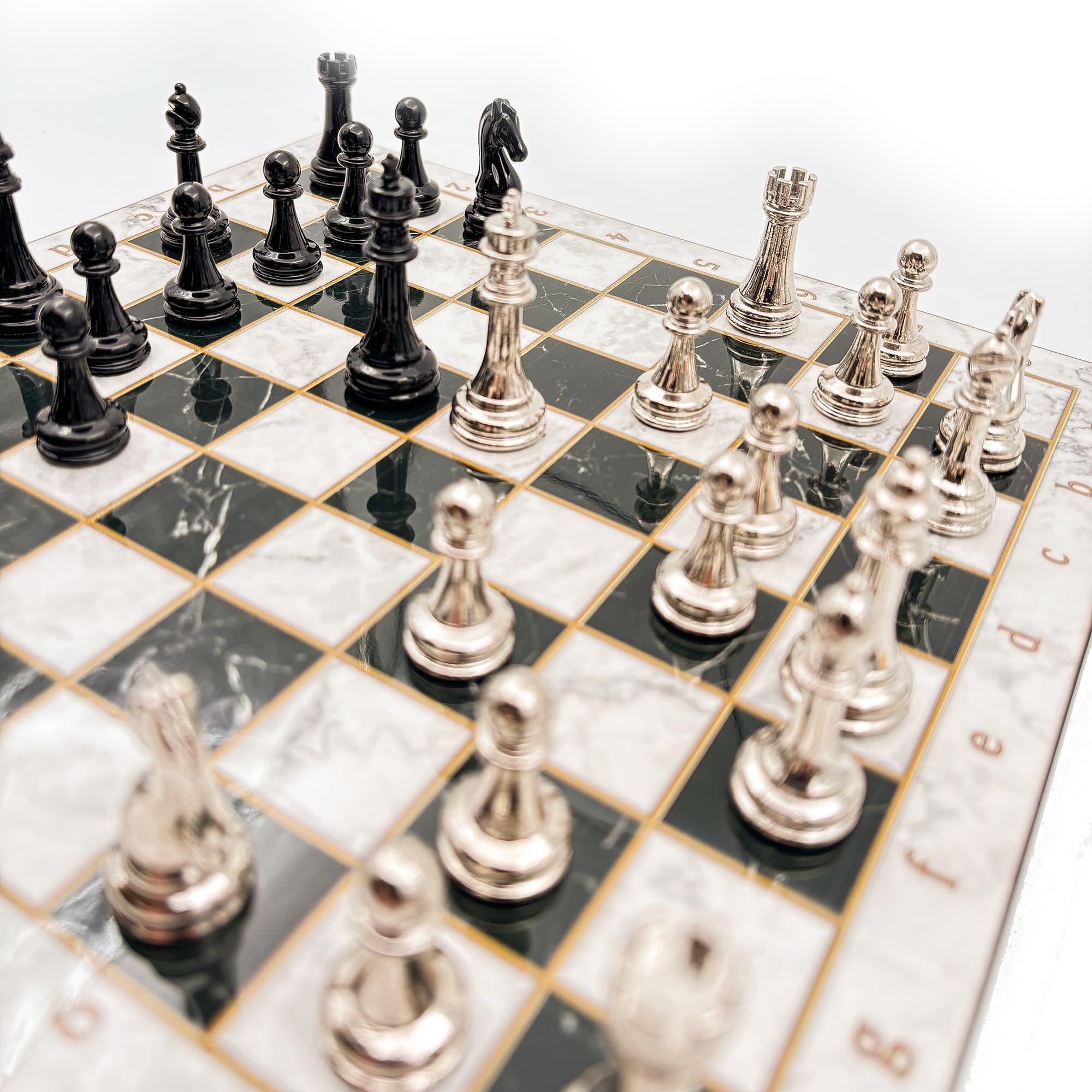 Ahşap Satranç Takımı – Metal Taşlı MERDUZ36S - 30cm - Siyah-Gümüş - Görsel 3