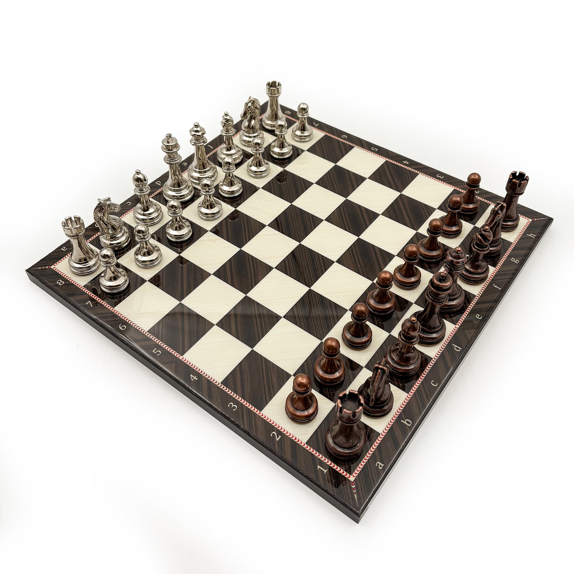 Handmade Walnut Patterned Wooden Chess Set – Metal Stone DC36 - Küçük Görsel 11