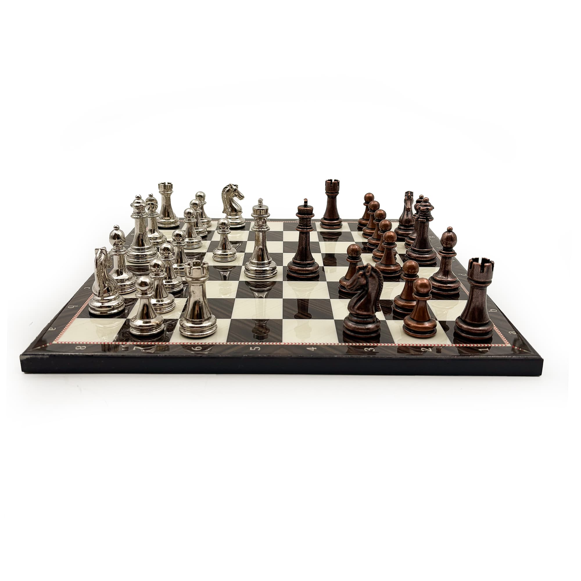 Handmade Walnut Patterned Wooden Chess Set – Metal Stone DC36 - Küçük Görsel 10