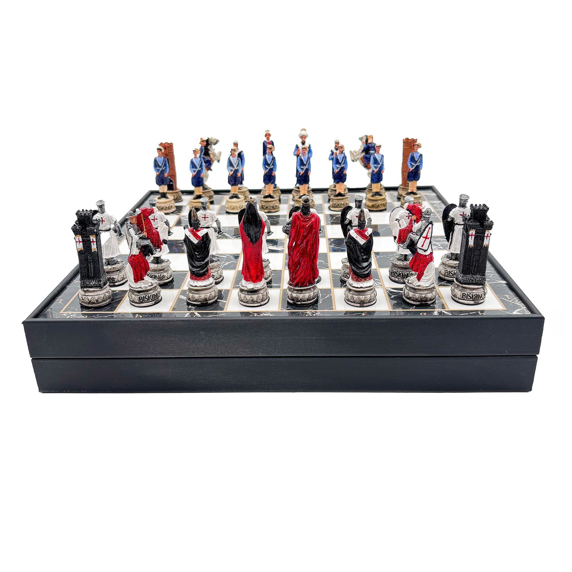 Hand Painted Ottoman - Crusader Themed Chess Set - Wooden Lid Box with Polyester Stone - Görsel 2
