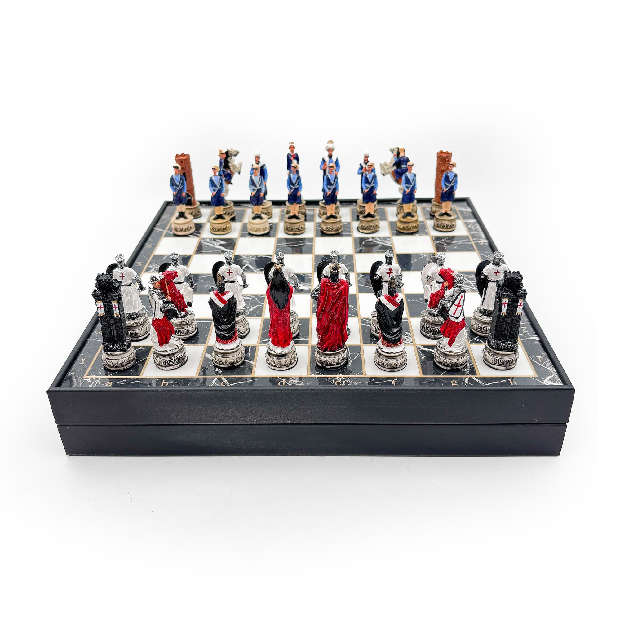 Hand Painted Ottoman - Crusader Themed Chess Set - Wooden Lid Box with Polyester Stone - Görsel 3