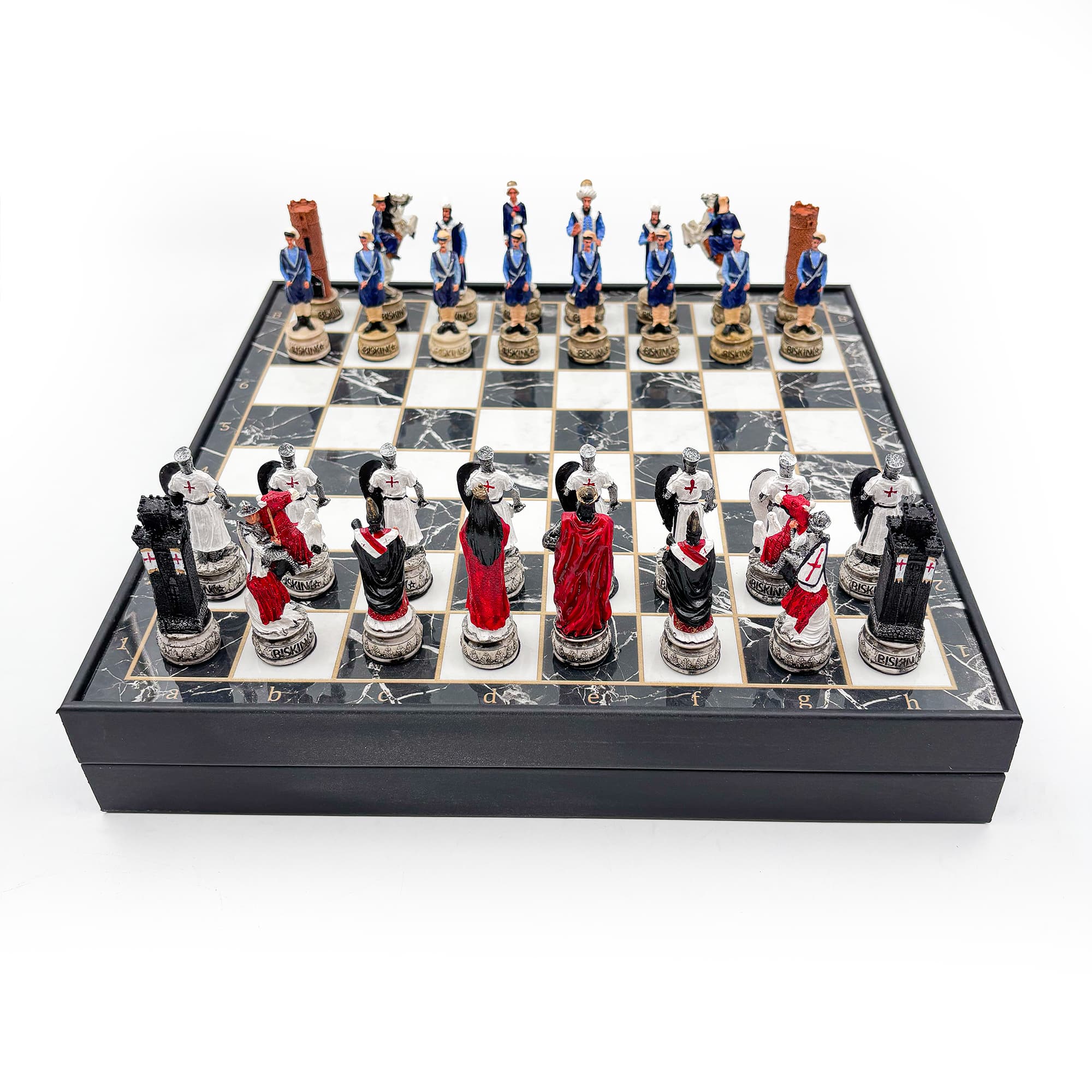 Hand Painted Ottoman - Crusader Themed Chess Set - Wooden Lid Box with Polyester Stone - Küçük Görsel 4