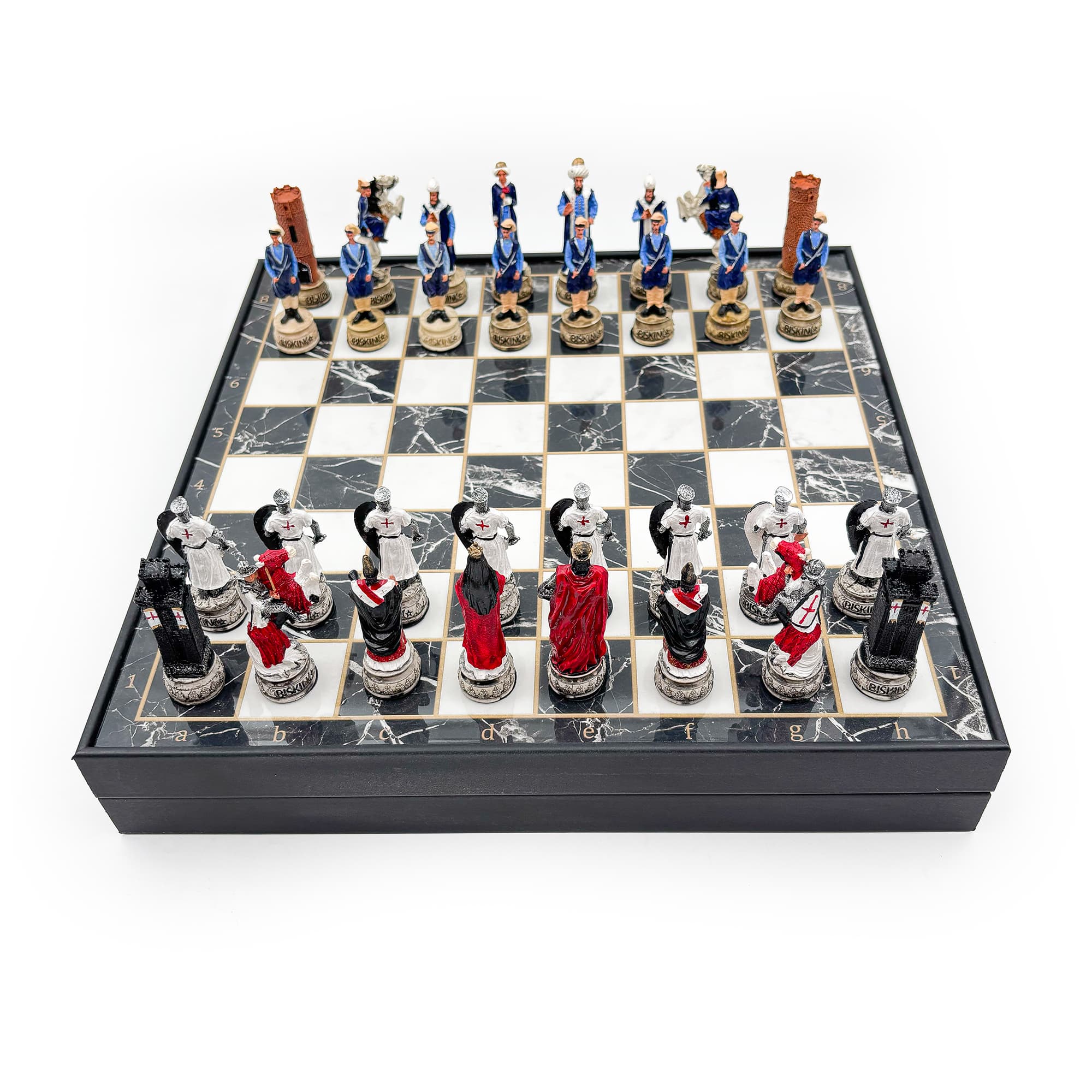 Hand Painted Ottoman - Crusader Themed Chess Set - Wooden Lid Box with Polyester Stone - Küçük Görsel 5