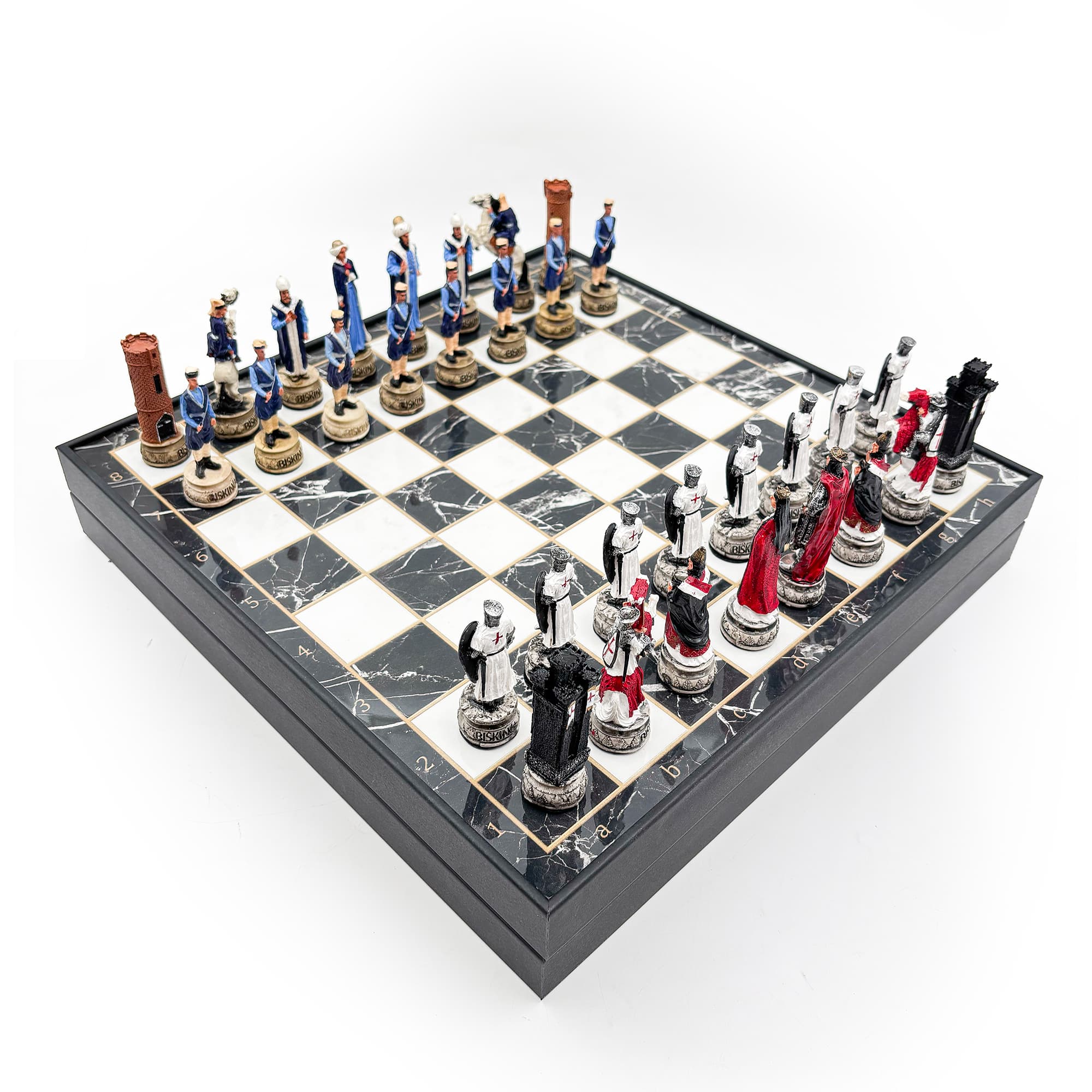 Hand Painted Ottoman - Crusader Themed Chess Set - Wooden Lid Box with Polyester Stone - Küçük Görsel 6
