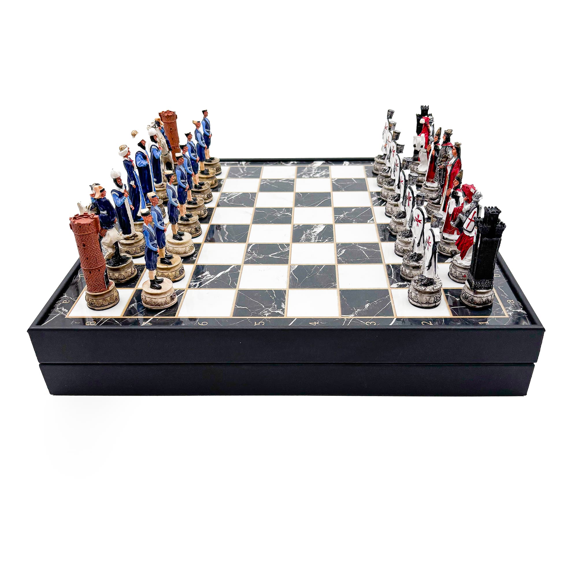 Hand Painted Ottoman - Crusader Themed Chess Set - Wooden Lid Box with Polyester Stone - Küçük Görsel 8