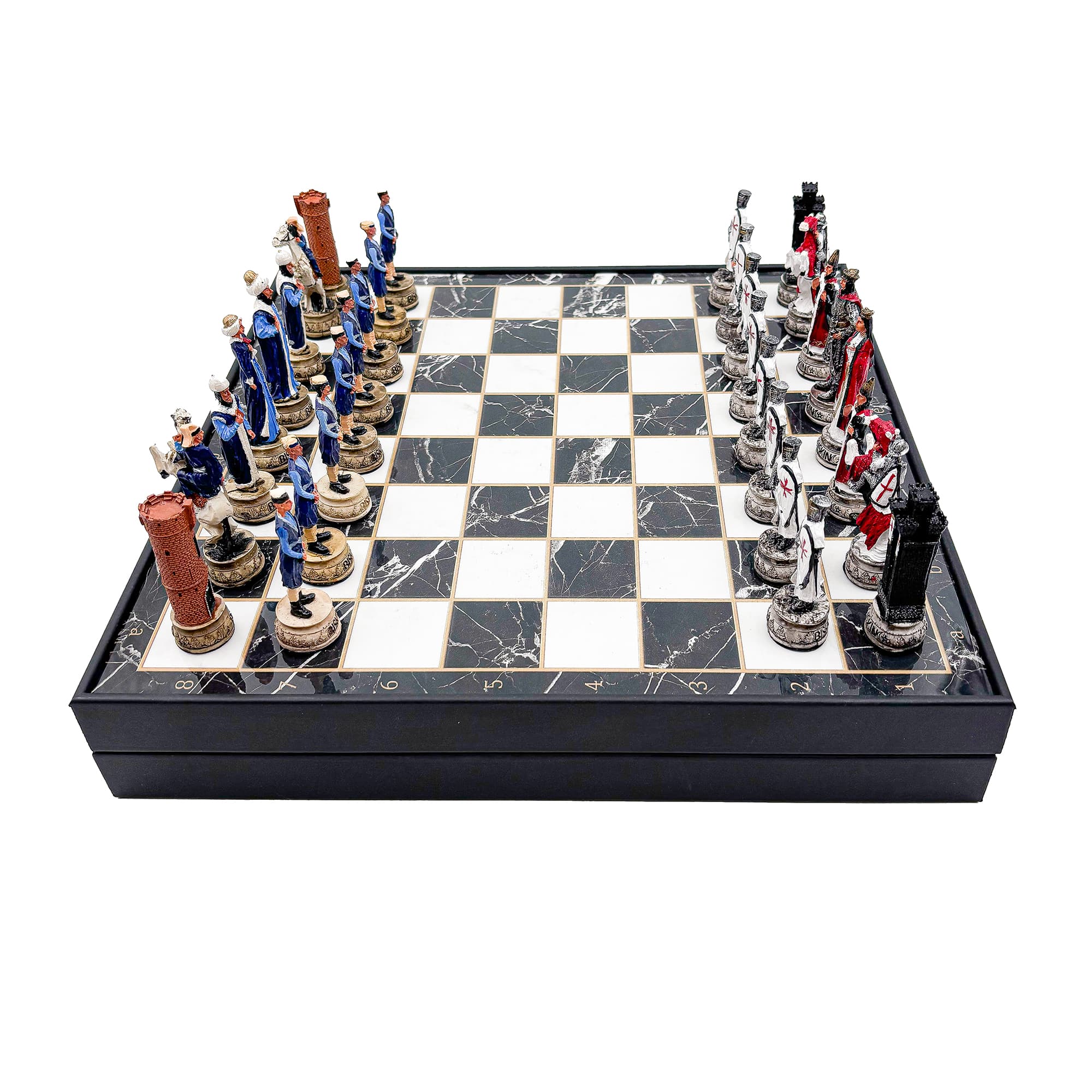 Hand Painted Ottoman - Crusader Themed Chess Set - Wooden Lid Box with Polyester Stone - Küçük Görsel 9