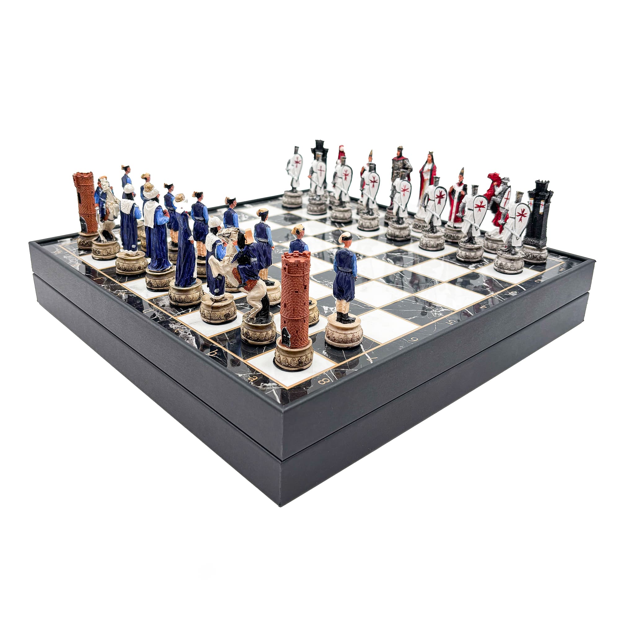 Hand Painted Ottoman - Crusader Themed Chess Set - Wooden Lid Box with Polyester Stone - Küçük Görsel 10