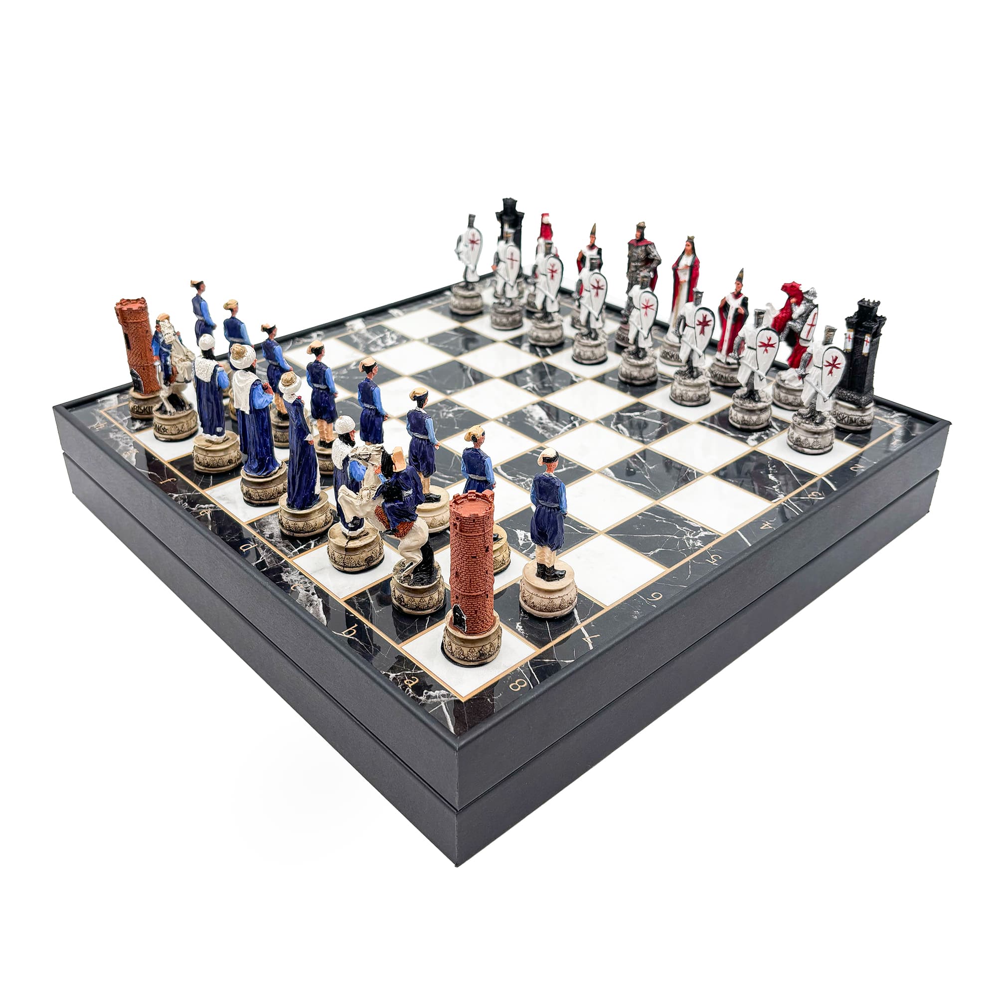 Hand Painted Ottoman - Crusader Themed Chess Set - Wooden Lid Box with Polyester Stone - Küçük Görsel 11