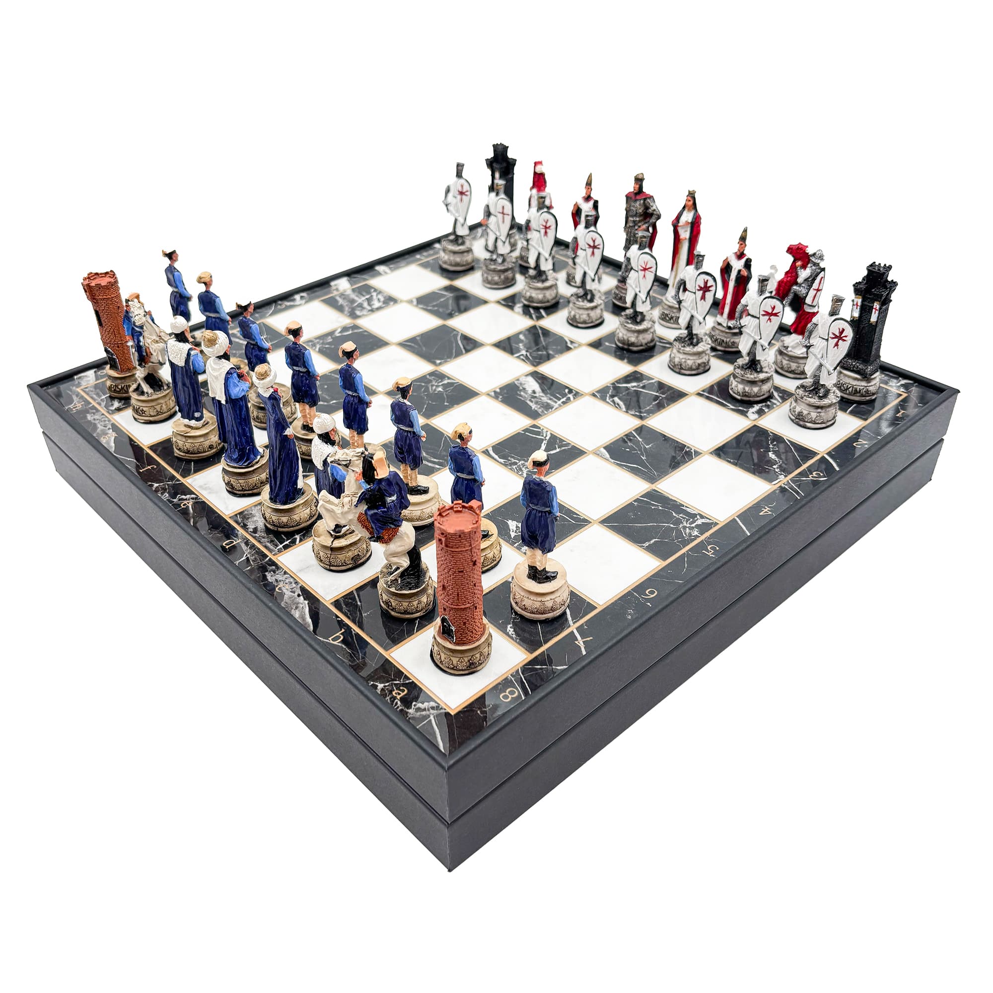 Hand Painted Ottoman - Crusader Themed Chess Set - Wooden Lid Box with Polyester Stone - Küçük Görsel 12