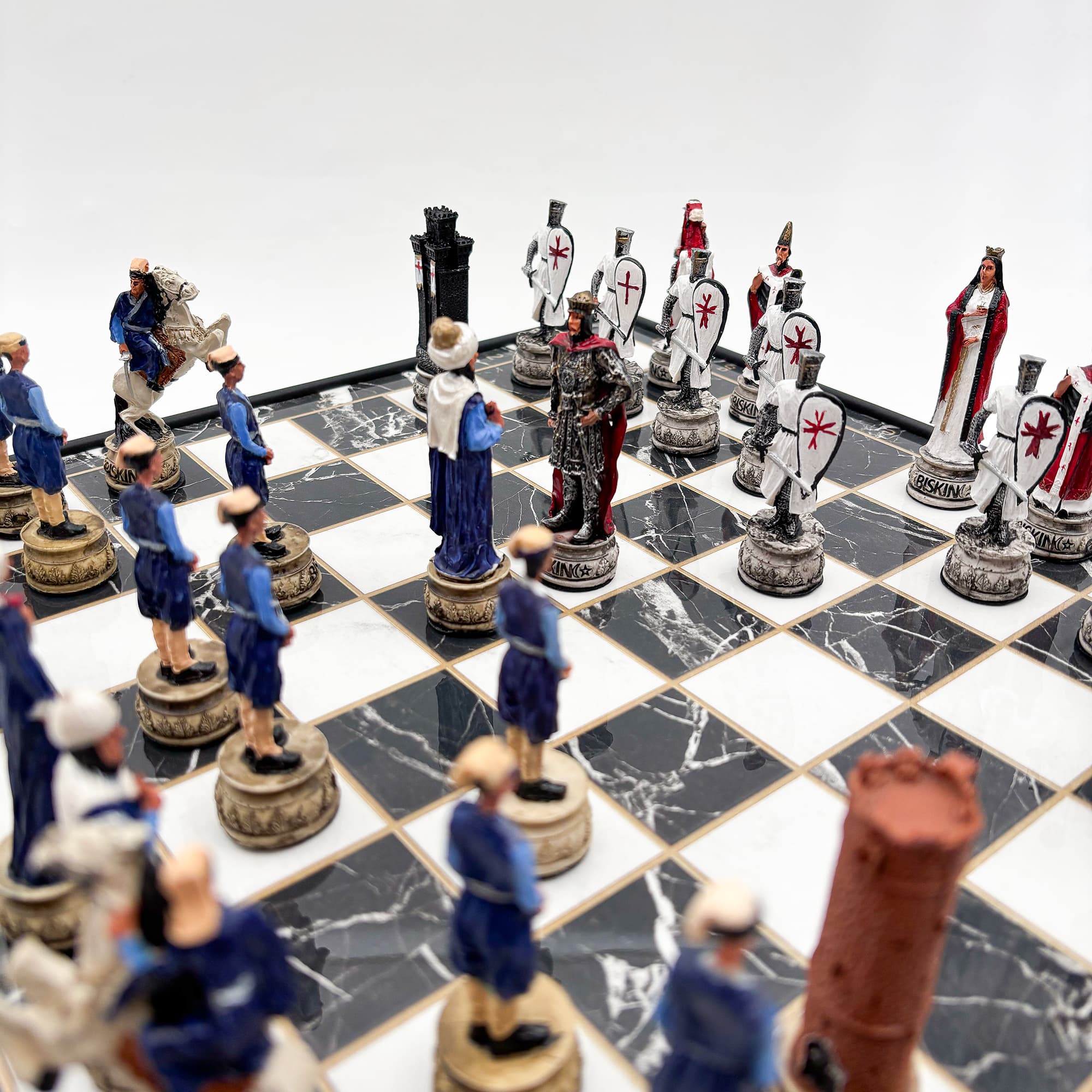 Hand Painted Ottoman - Crusader Themed Chess Set - Wooden Lid Box with Polyester Stone - Küçük Görsel 13