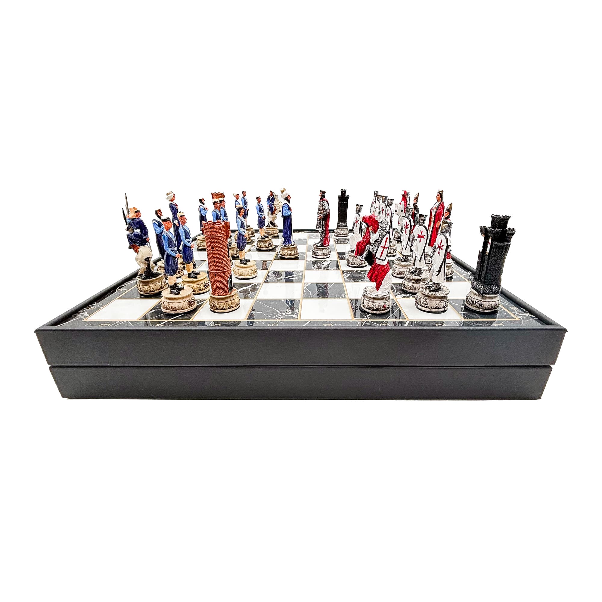 Hand Painted Ottoman - Crusader Themed Chess Set - Wooden Lid Box with Polyester Stone - Küçük Görsel 18