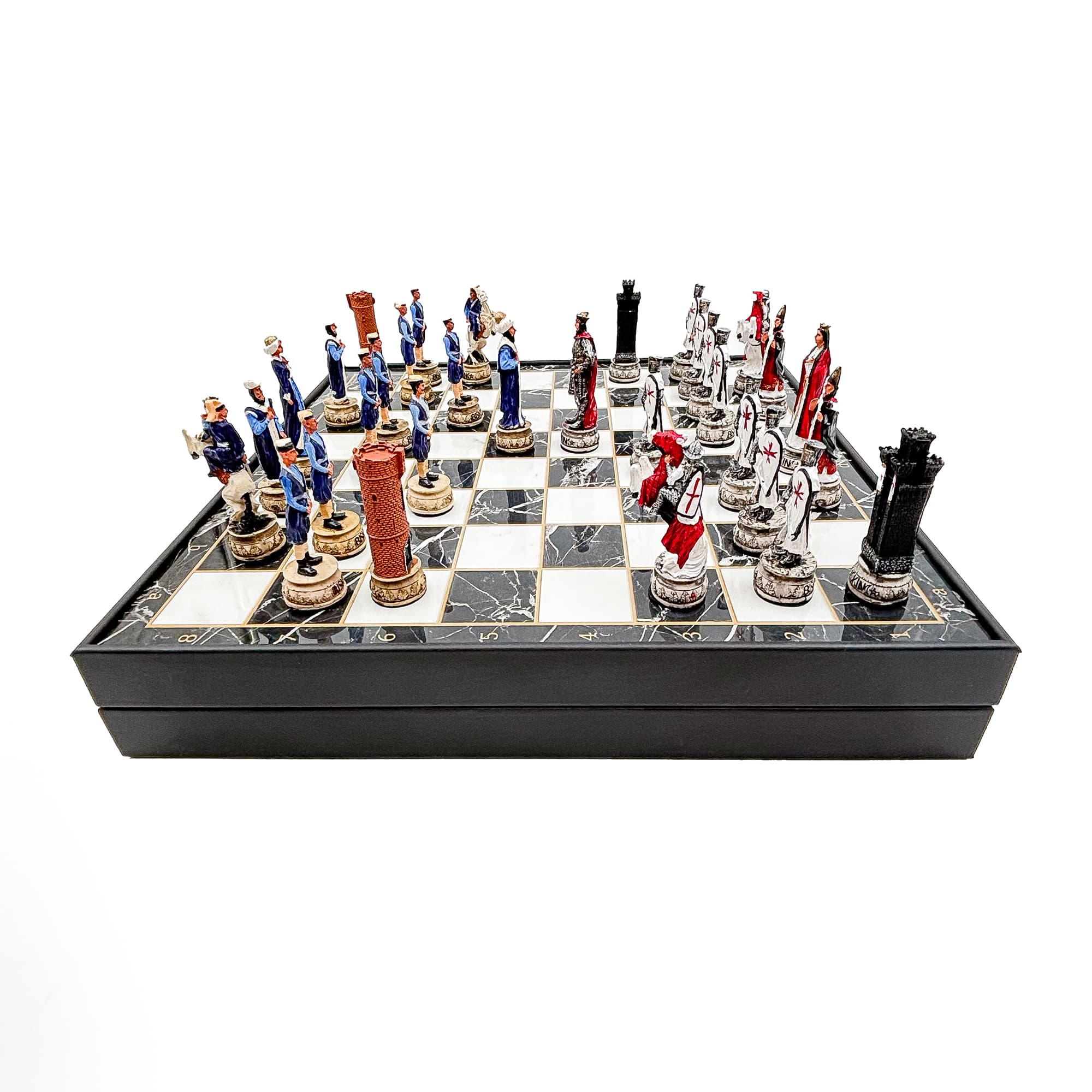 Hand Painted Ottoman - Crusader Themed Chess Set - Wooden Lid Box with Polyester Stone - Küçük Görsel 19
