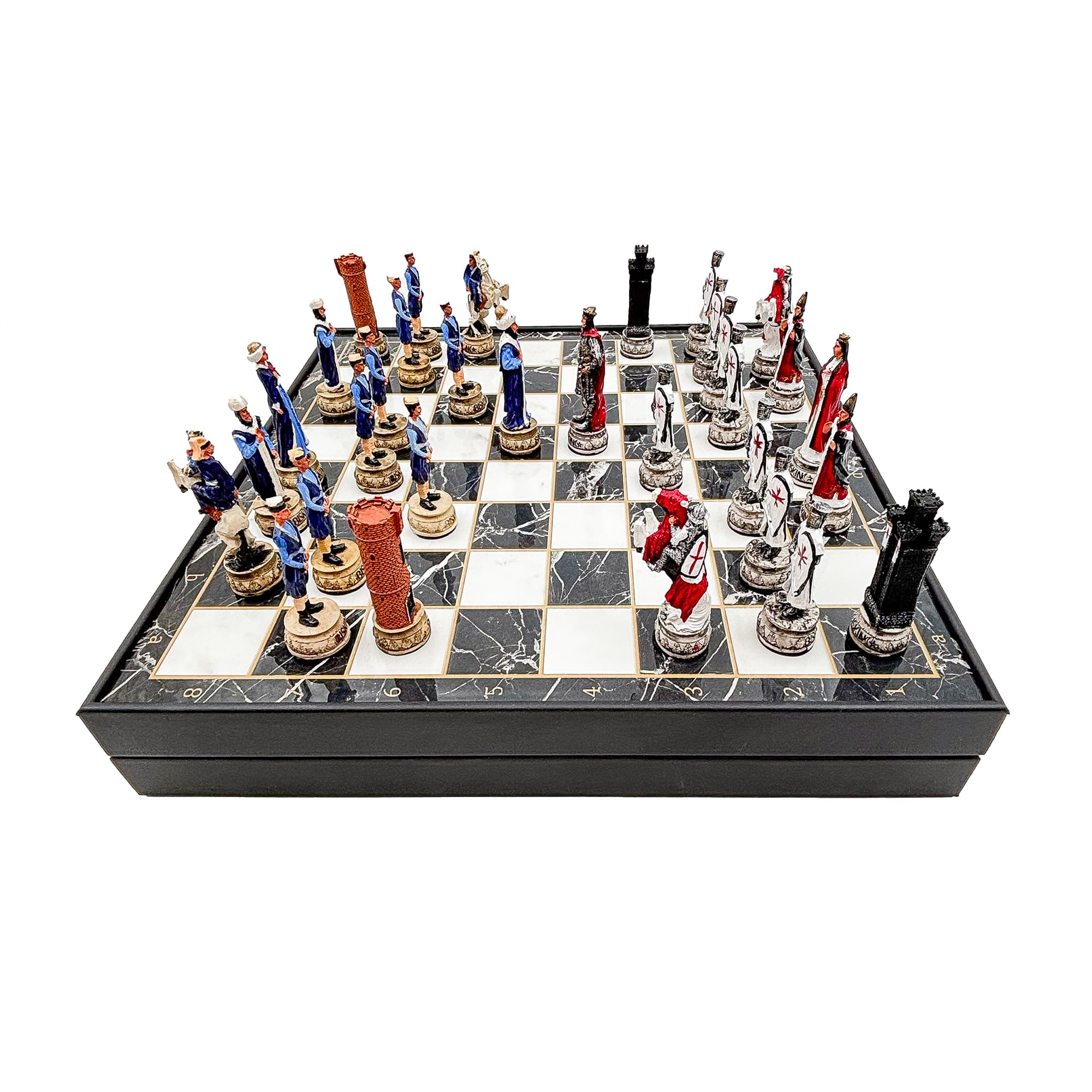 Hand Painted Ottoman - Crusader Themed Chess Set - Wooden Lid Box with Polyester Stone - Küçük Görsel 20