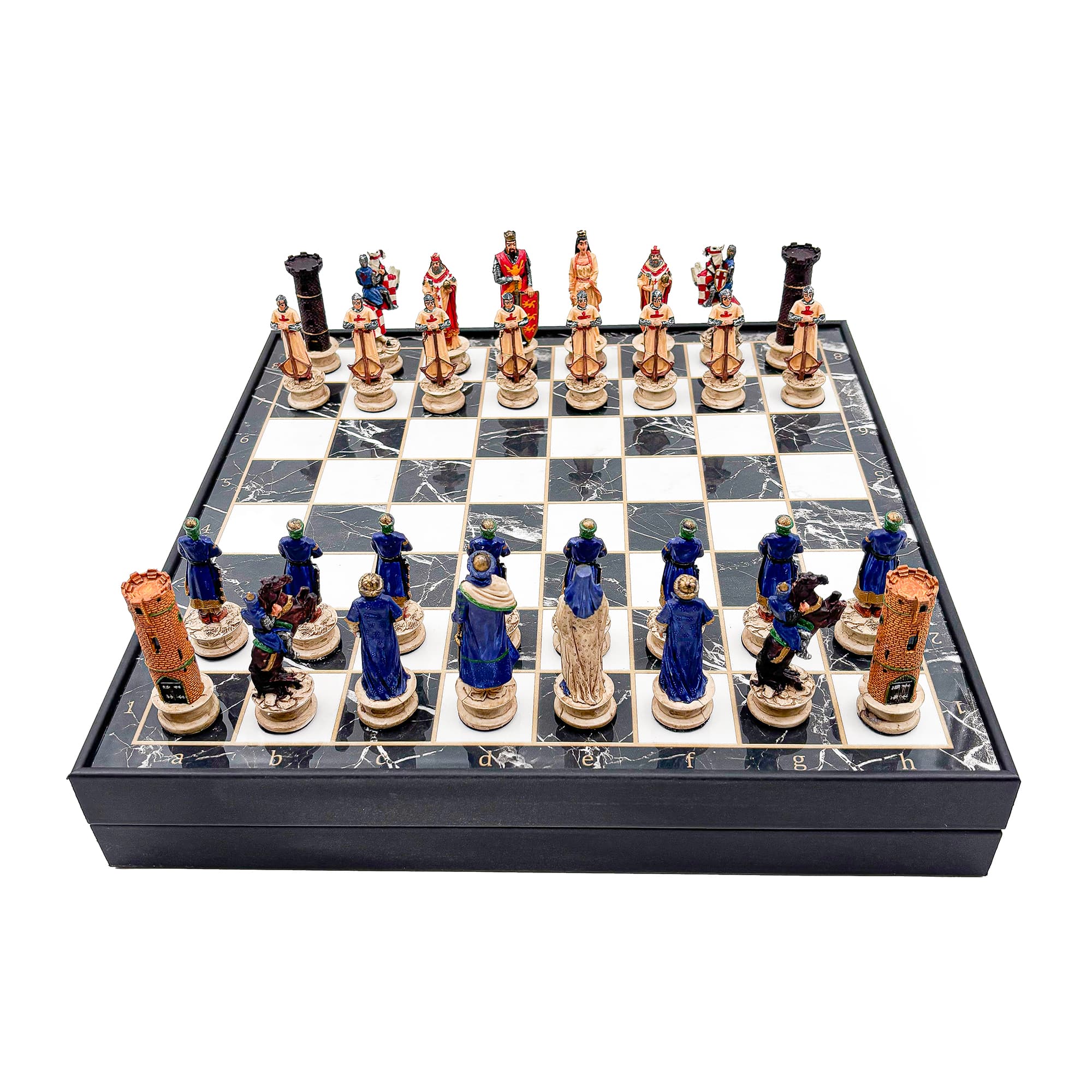 Hand Painted Persian - Crusader Themed Chess Set - Wooden Lid Box with Polyester Stones - Görsel 2