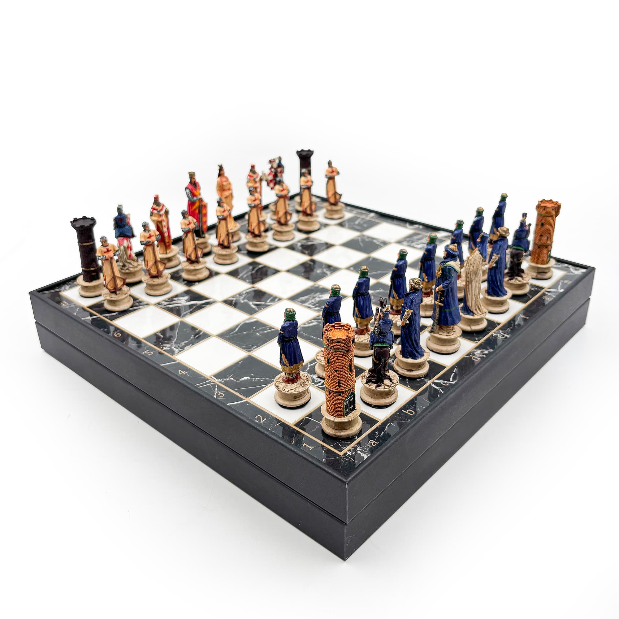 Hand Painted Persian - Crusader Themed Chess Set - Wooden Lid Box with Polyester Stones - Görsel 3