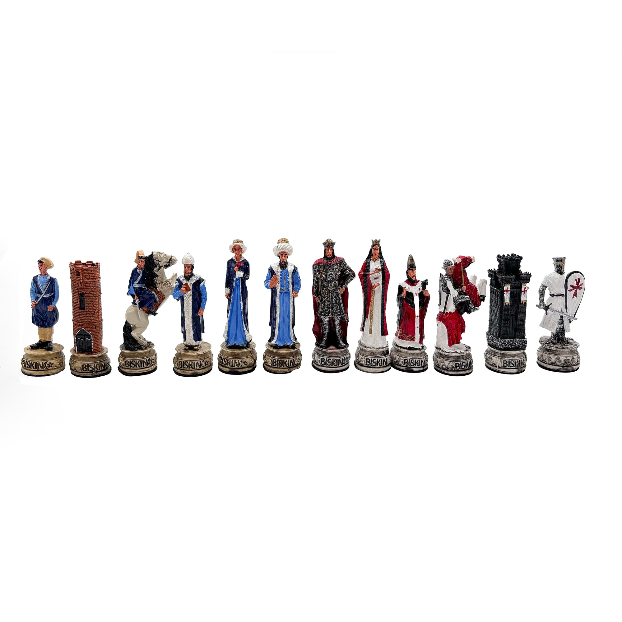 Hand Painted Ottoman - Crusader Themed Chess Set - Wooden Lid Box with Polyester Stone - Küçük Görsel 23