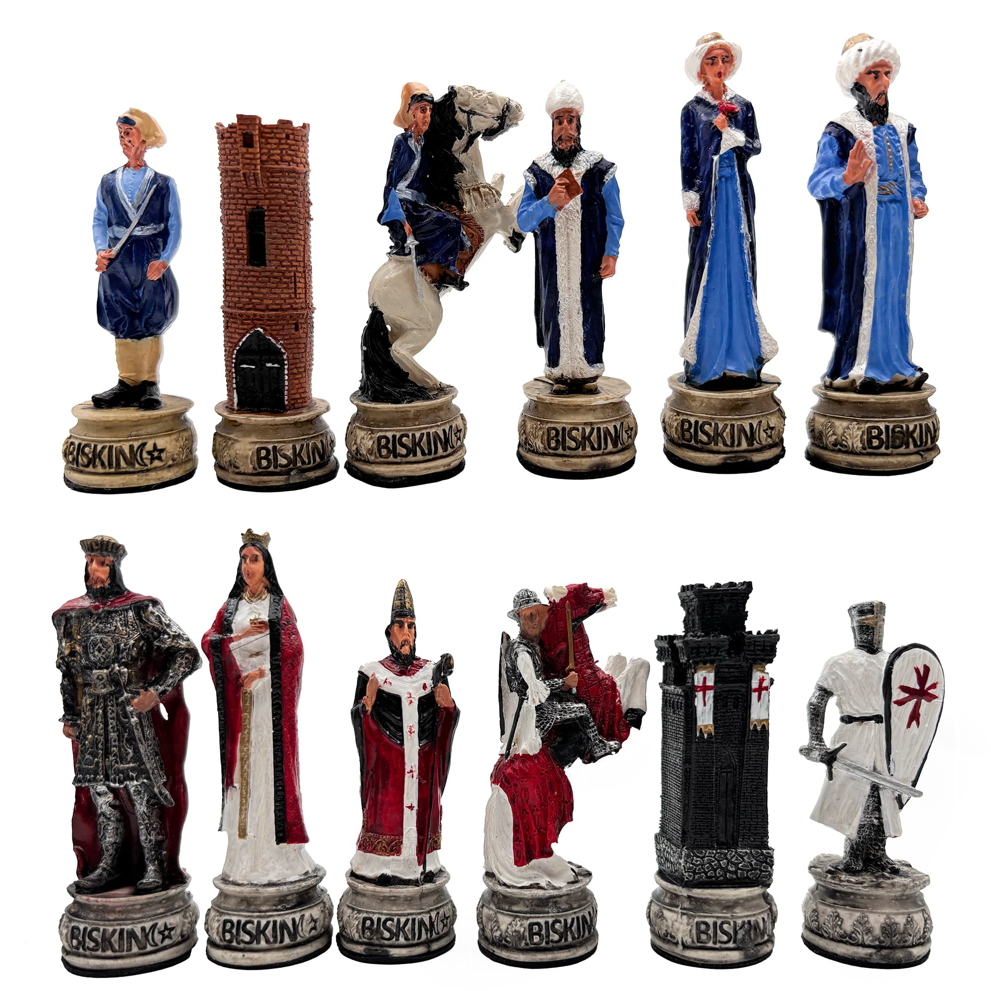 Hand Painted Ottoman - Crusader Themed Chess Set - Wooden Lid Box with Polyester Stone - Küçük Görsel 24