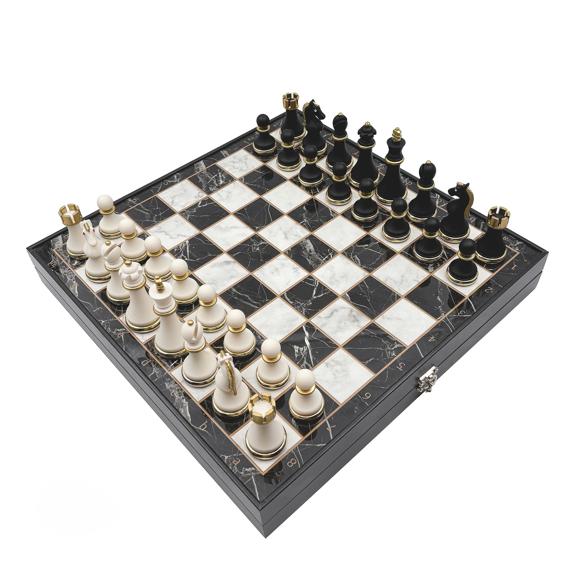 Metal & Polyester Wooden Chess Set – Black and White MK36P - Küçük Görsel 4