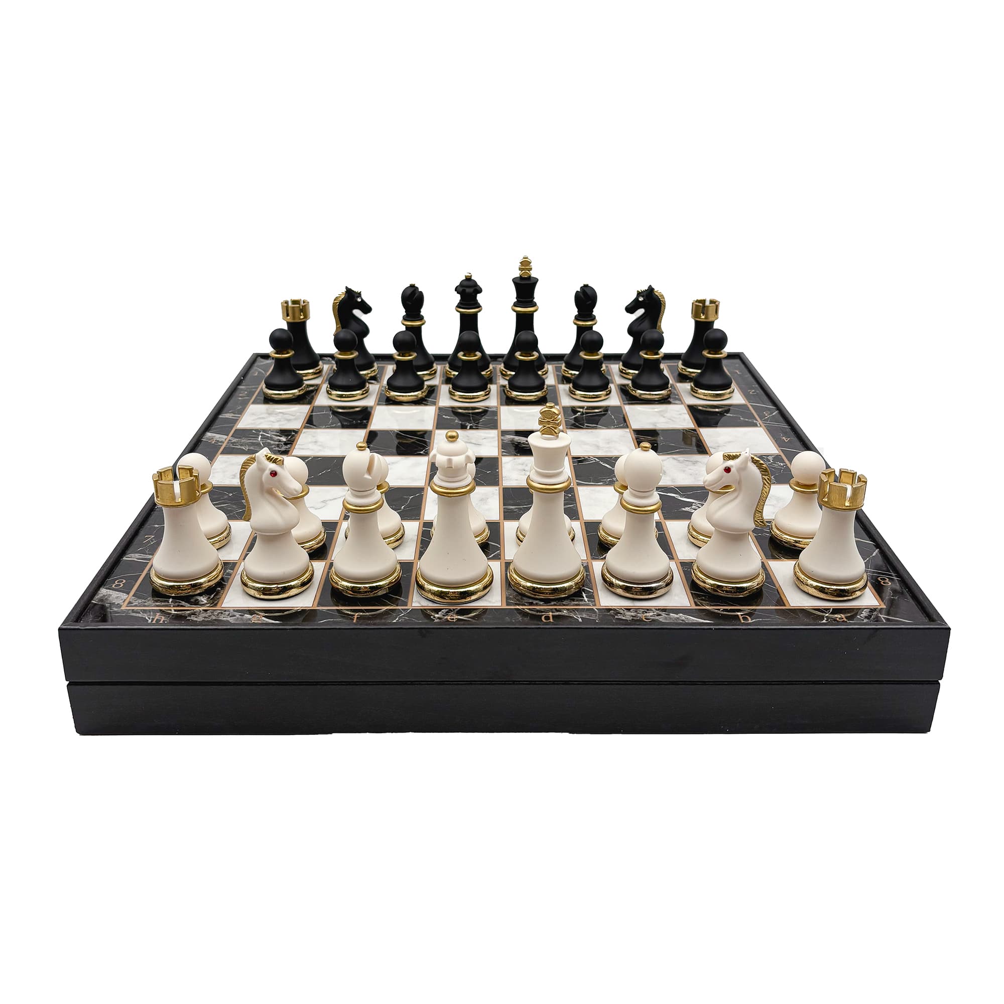 Metal & Polyester Wooden Chess Set – Black and White MK36P - Küçük Görsel 5