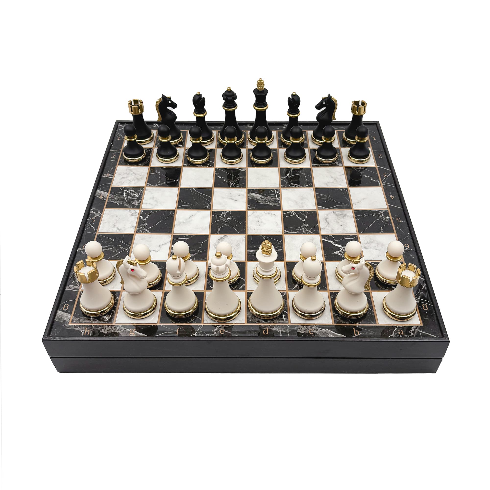 Metal & Polyester Wooden Chess Set – Black and White MK36P - Küçük Görsel 6