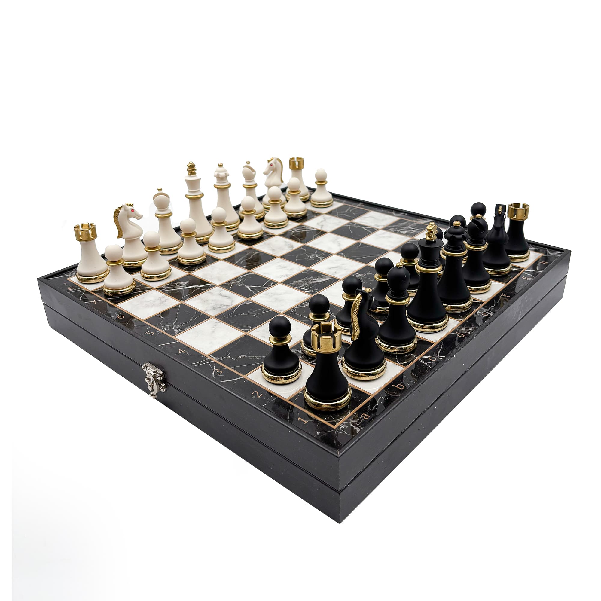 Metal & Polyester Wooden Chess Set – Black and White MK36P - Küçük Görsel 7