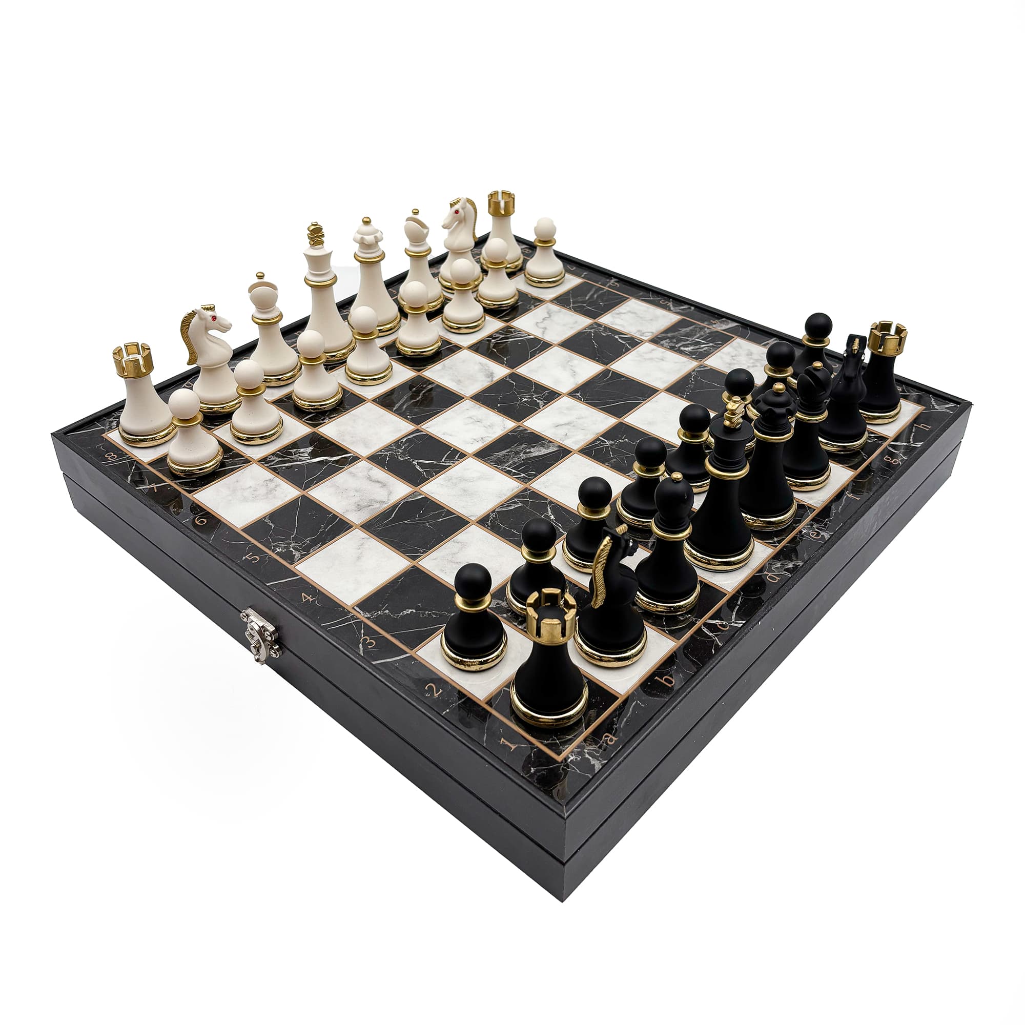 Metal & Polyester Wooden Chess Set – Black and White MK36P - Küçük Görsel 8