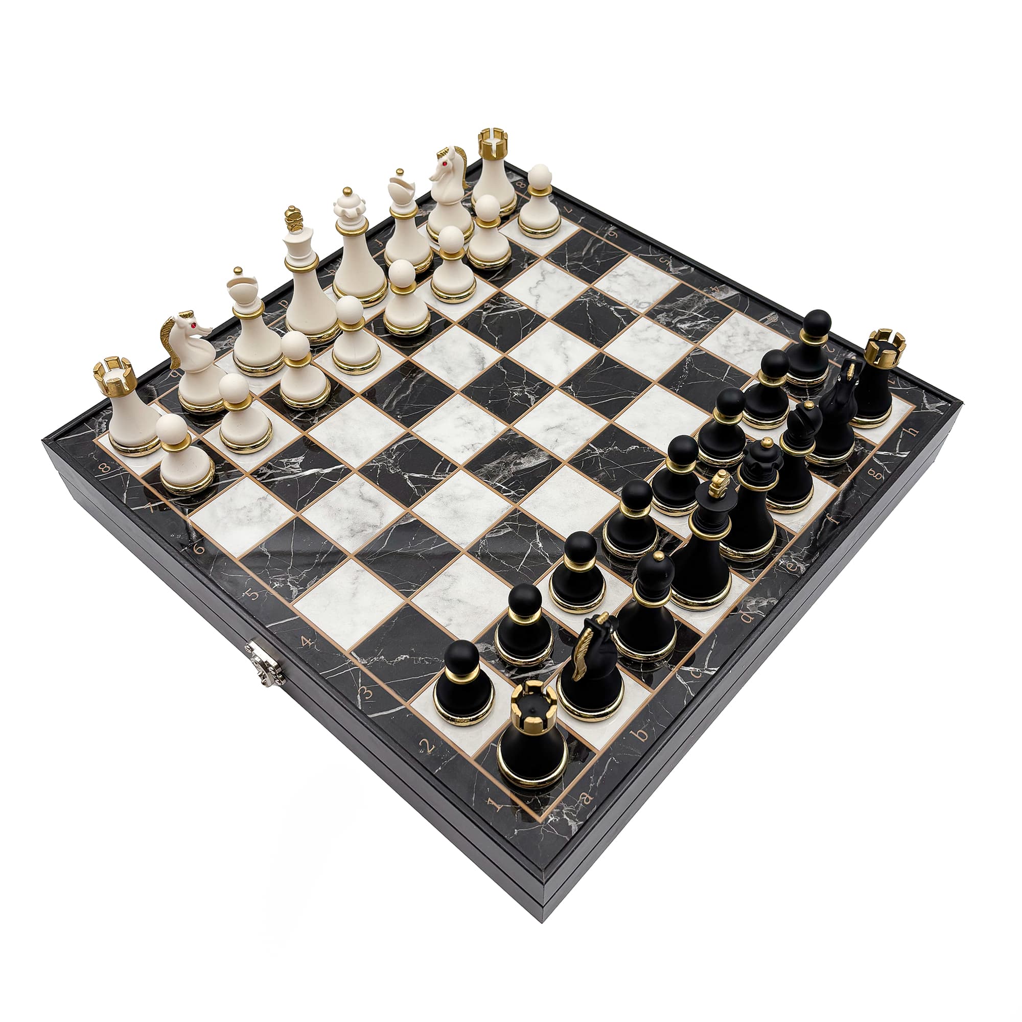 Metal & Polyester Wooden Chess Set – Black and White MK36P - Küçük Görsel 9