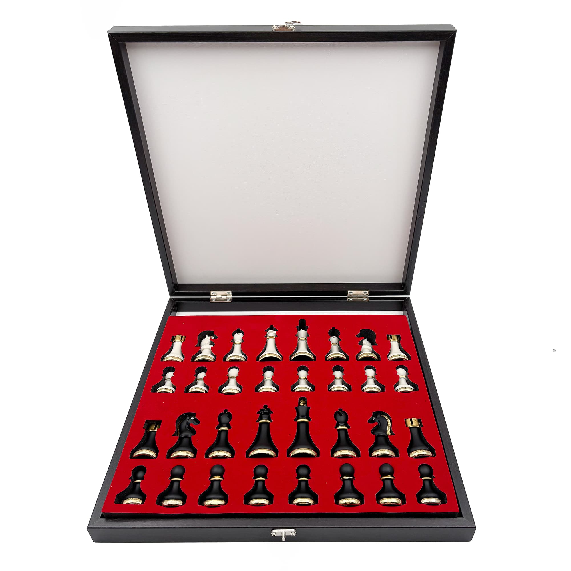 Metal & Polyester Wooden Chess Set – Black and White MK36P - Küçük Görsel 10