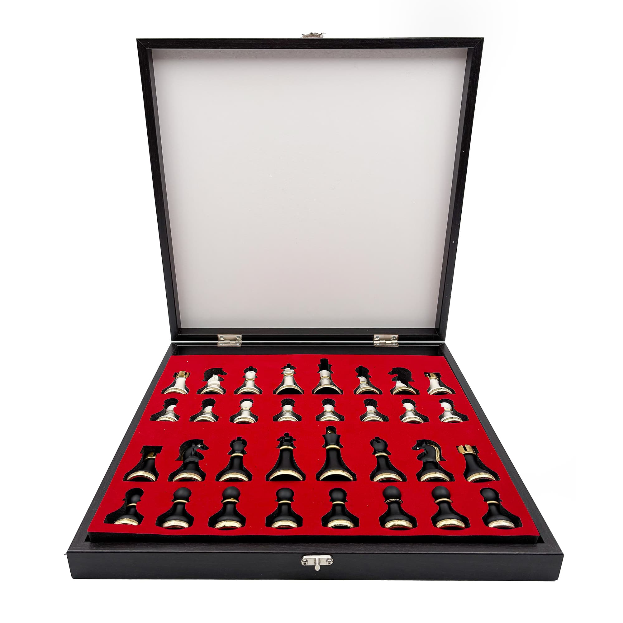 Metal & Polyester Wooden Chess Set – Black and White MK36P - Küçük Görsel 11