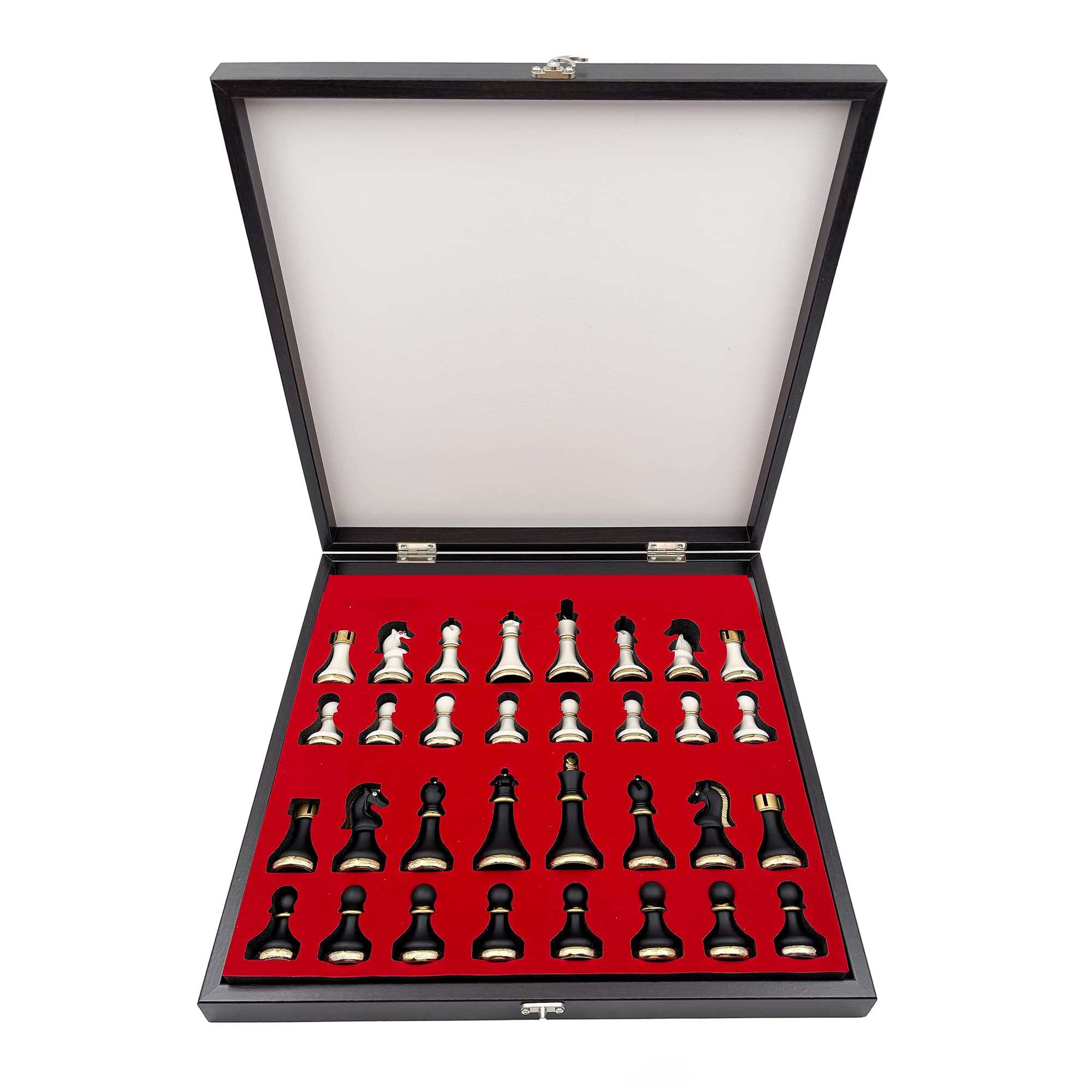 Metal & Polyester Wooden Chess Set – Black and White MK36P - Küçük Görsel 12