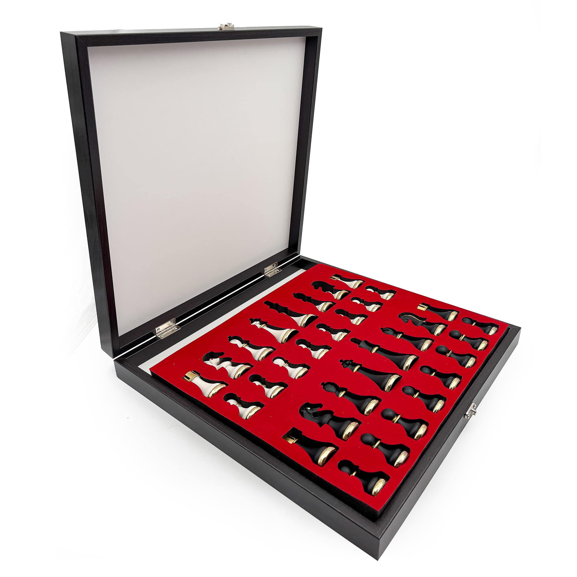 Metal & Polyester Wooden Chess Set – Black and White MK36P - Küçük Görsel 13