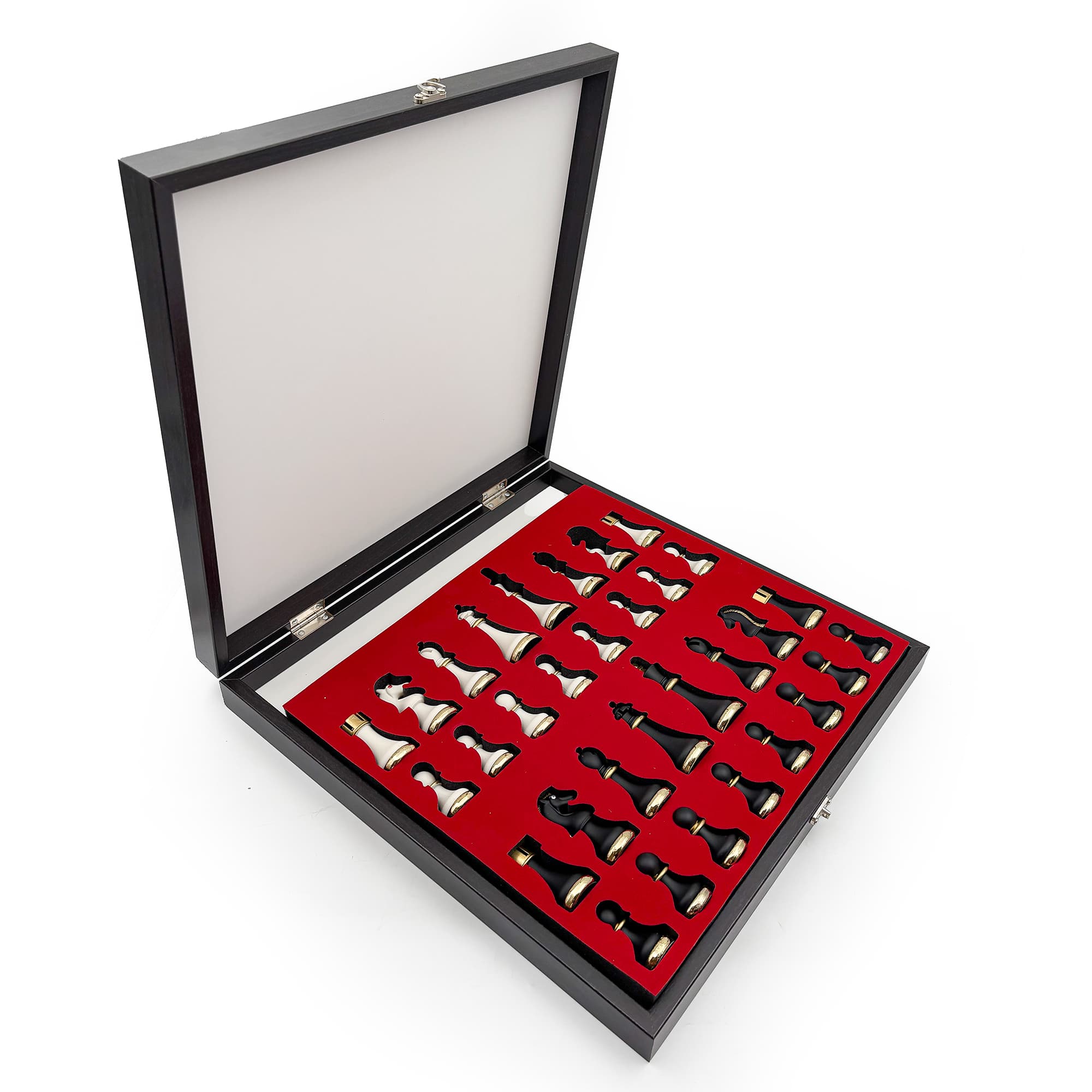 Metal & Polyester Wooden Chess Set – Black and White MK36P - Küçük Görsel 14