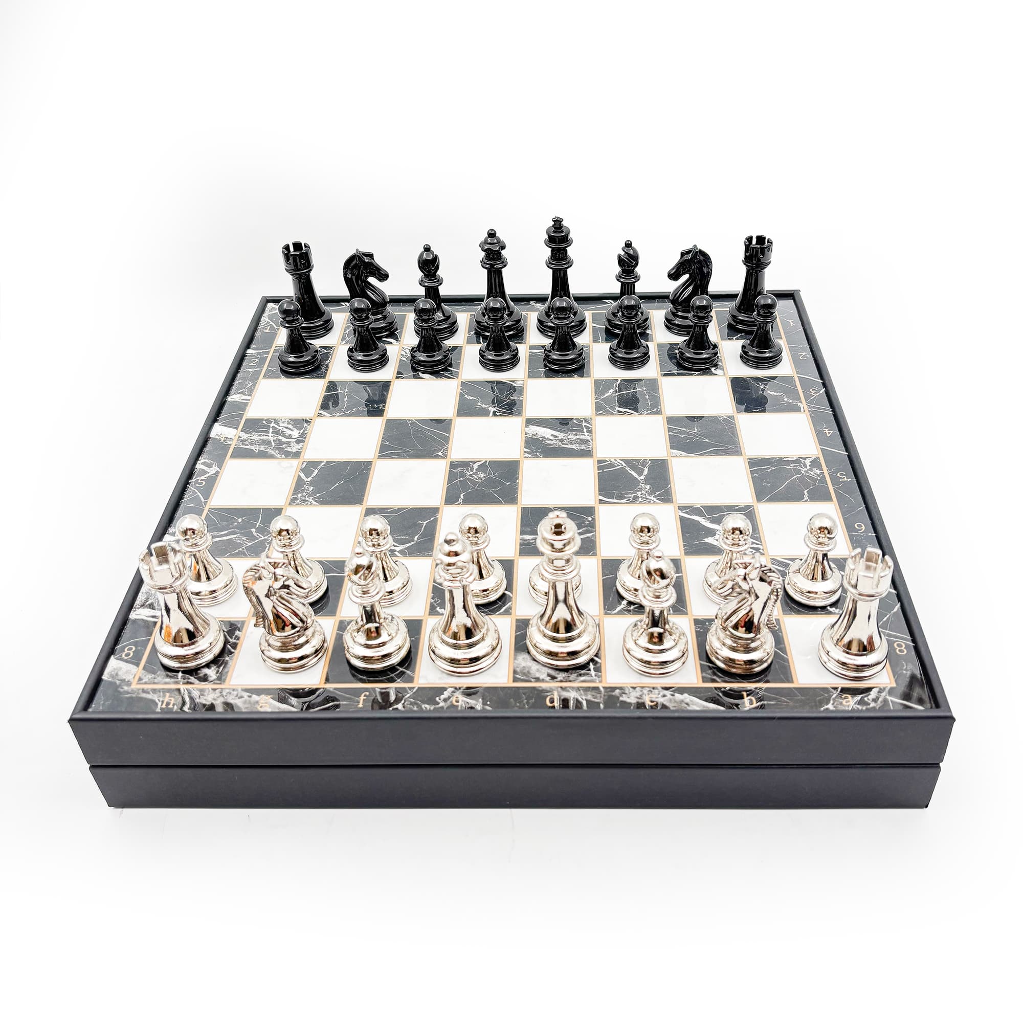 Wooden Chess Set Black Silver Metal Stone MERKP36S - Küçük Görsel 13