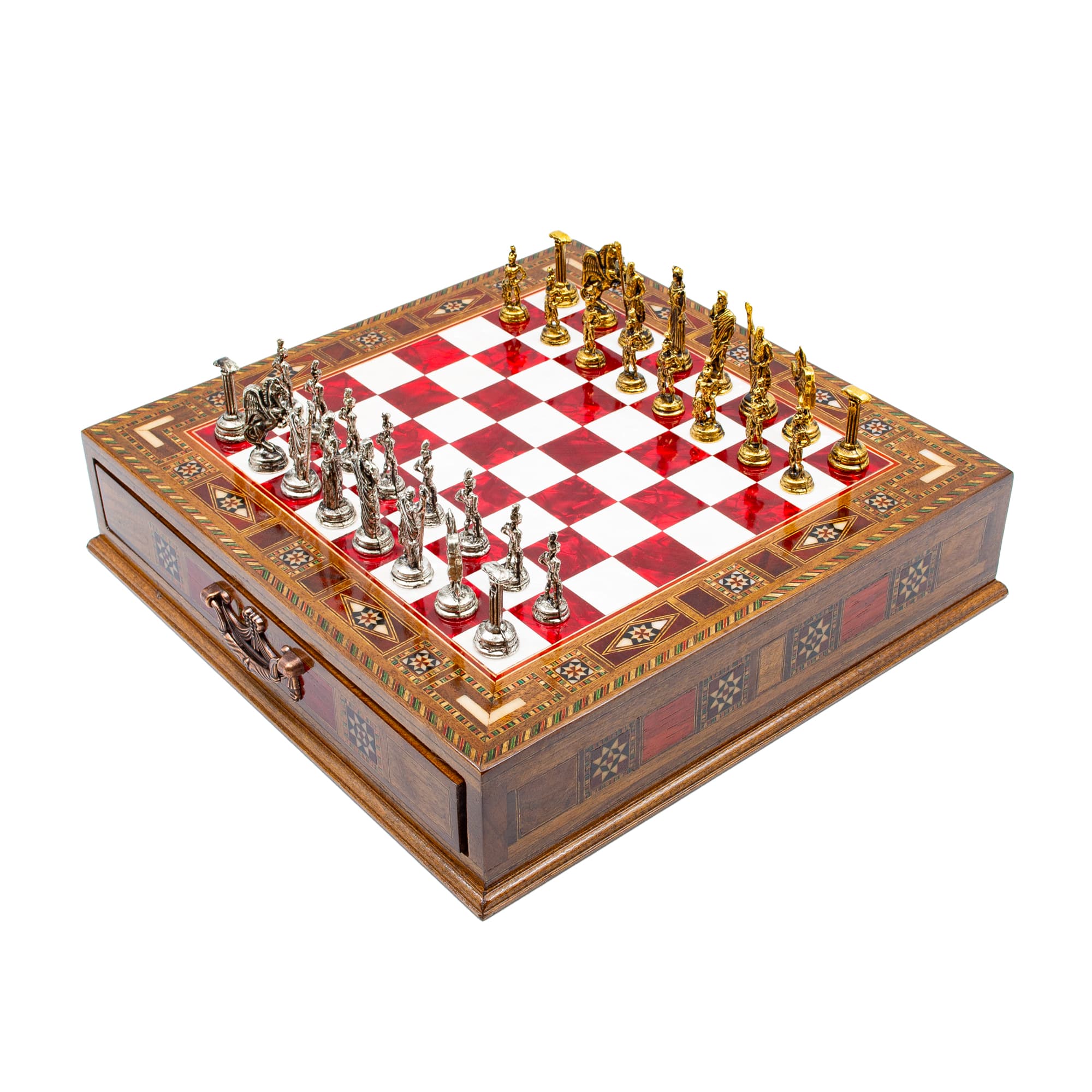 Storage Chess Roman Carved SC38S - 32cm - Kırmızı Tahta