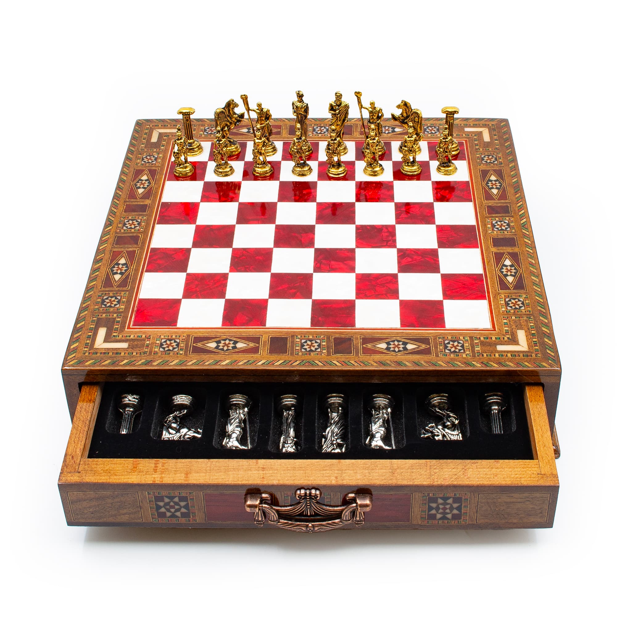 Storage Chess Roman Carved SC38S - 32cm - Kırmızı Tahta - Görsel 2