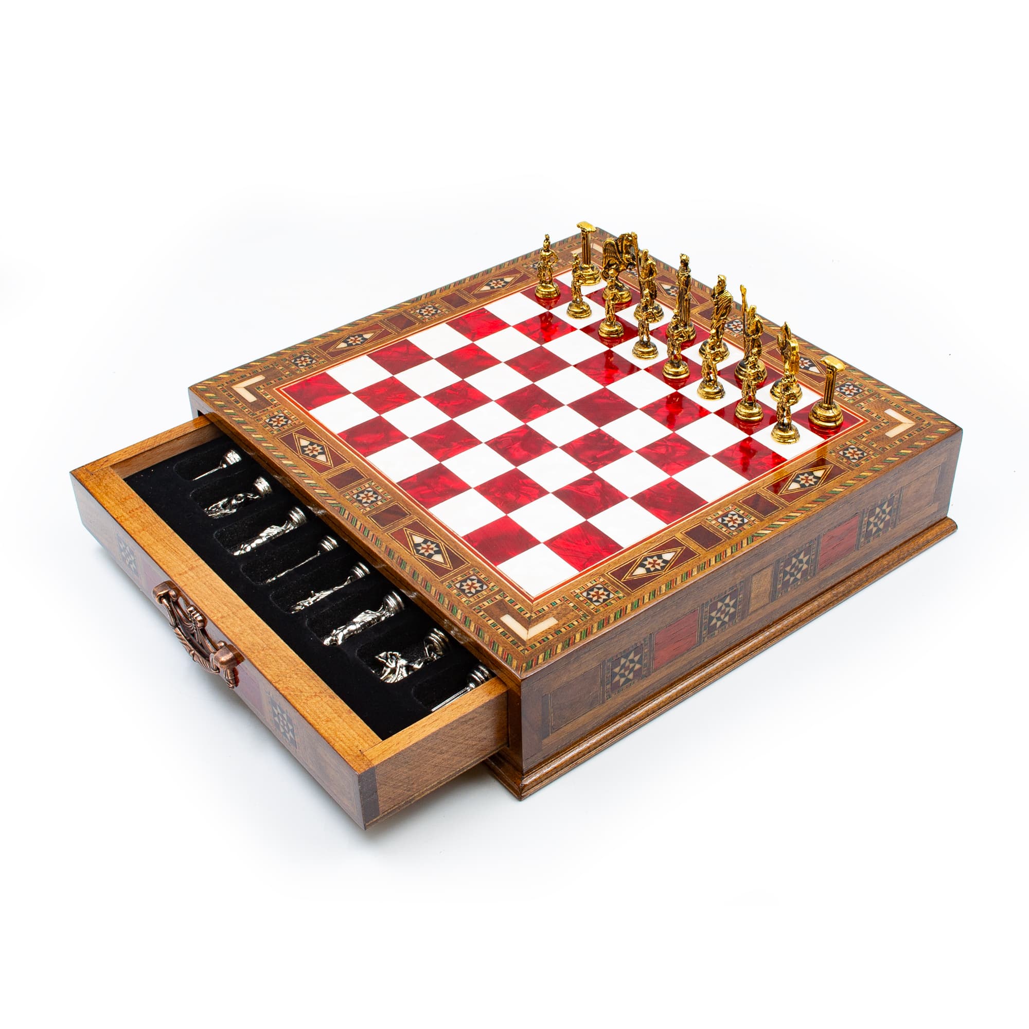 Storage Chess Roman Carved SC38S - 32cm - Kırmızı Tahta - Görsel 3