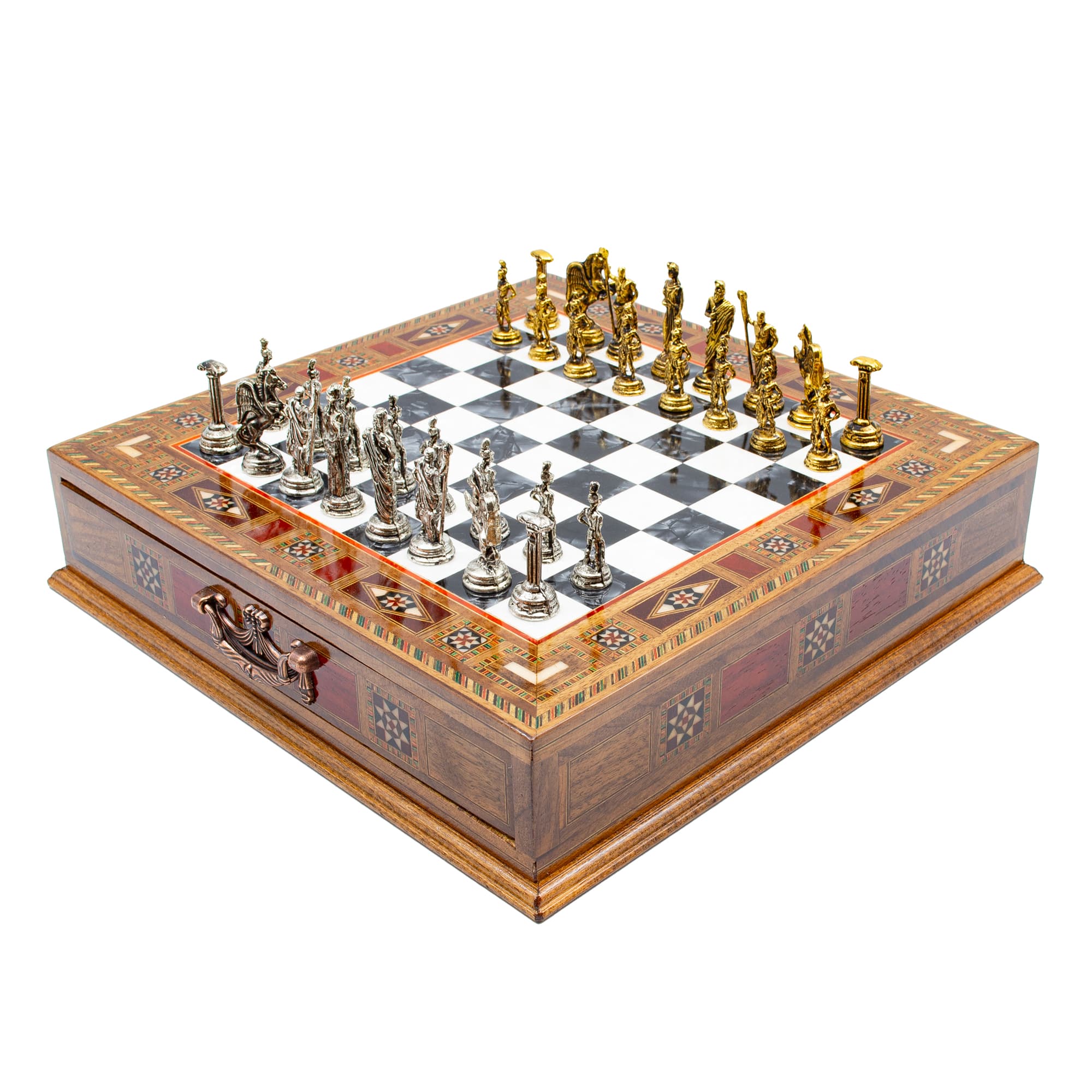 Storage Chess Roman Carved SC38S - 32cm - Siyah Tahta