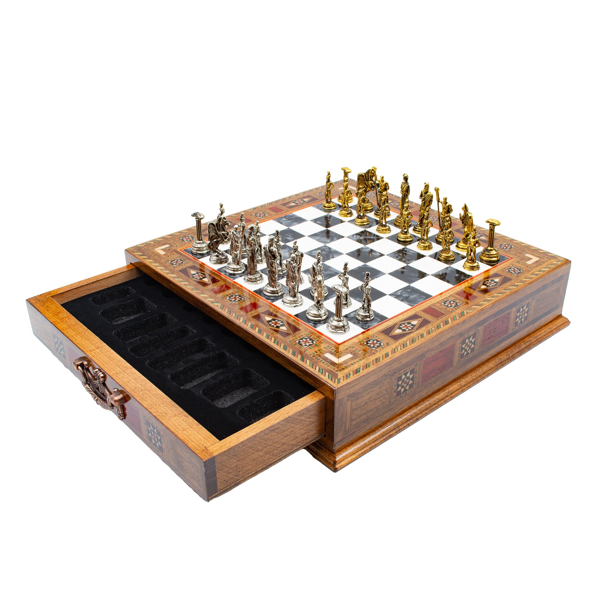 Storage Chess Roman Carved SC38S - 32cm - Siyah Tahta - Görsel 2