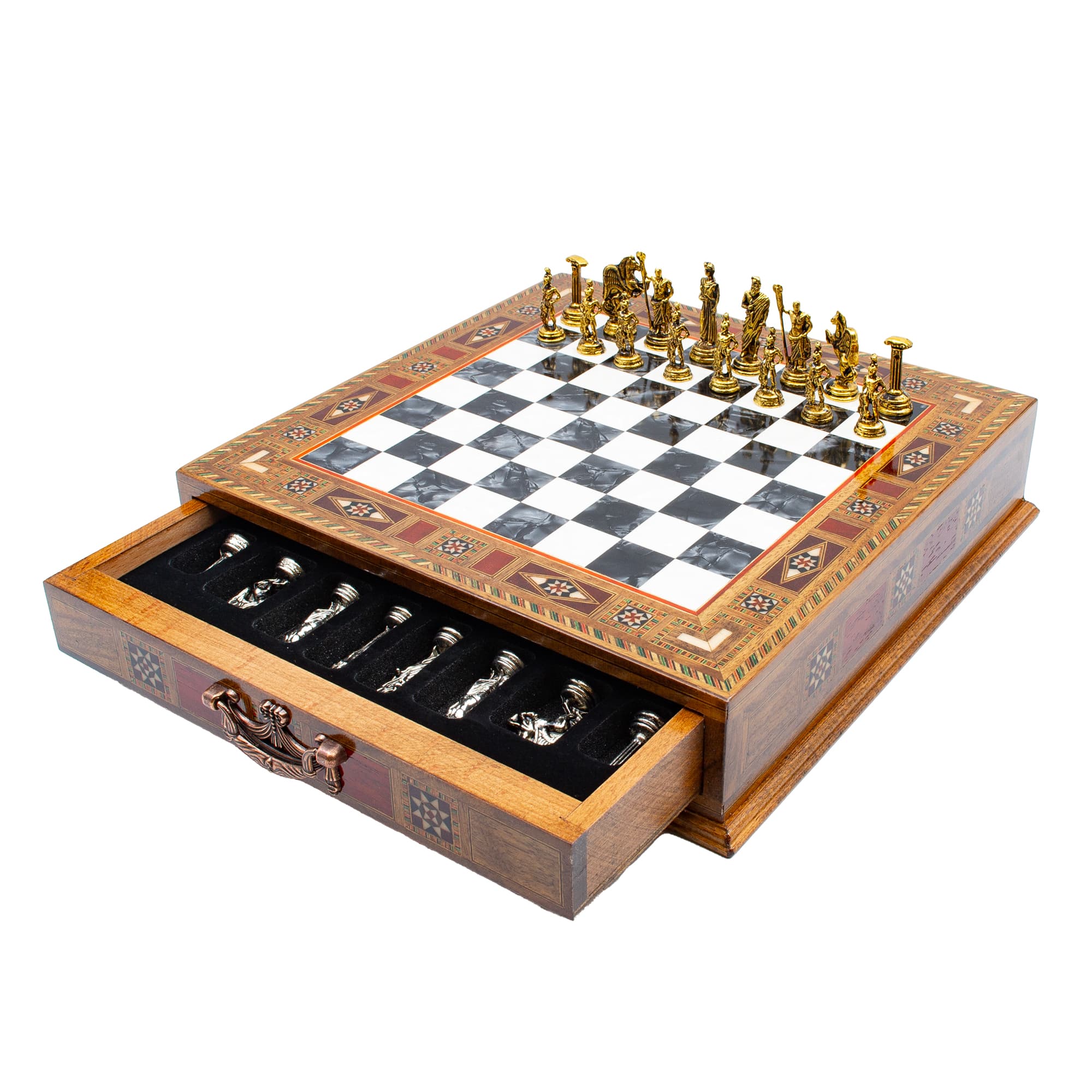 Storage Chess Roman Carved SC38S - 32cm - Siyah Tahta - Görsel 3