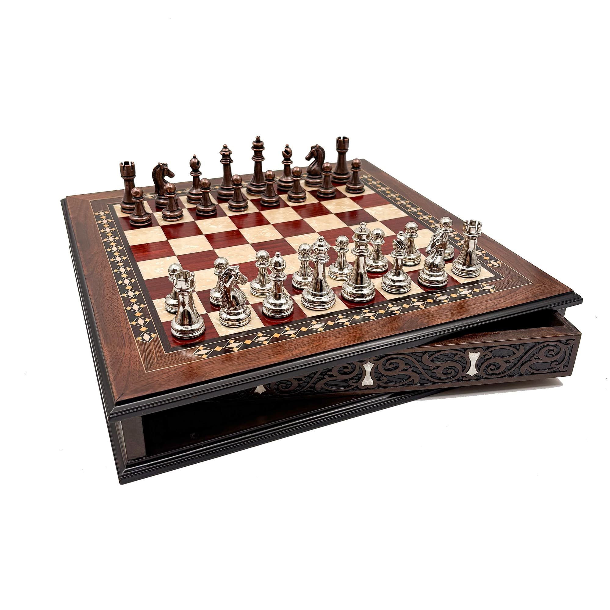 Specially Designed Handcrafted Round Chessboard and Metal Chess Pieces MCYV28 - Küçük Görsel 2